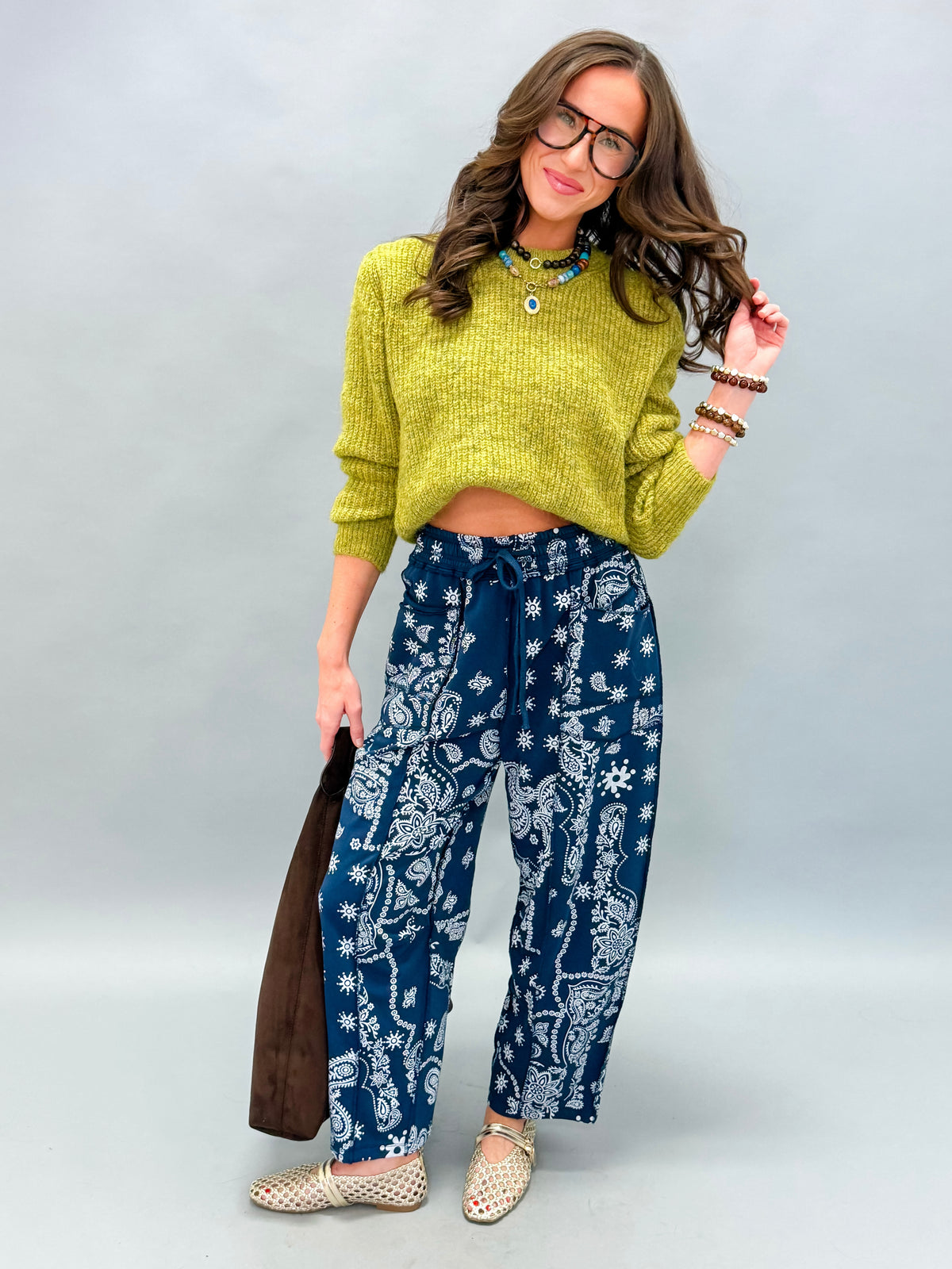 Frannie Textured Crew Neck Sweater-Olive