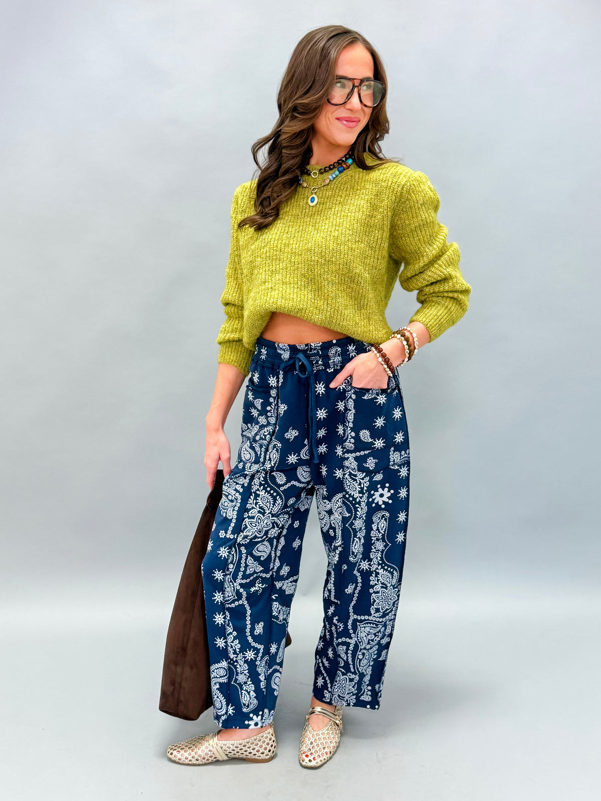 Frannie Textured Crew Neck Sweater-Olive