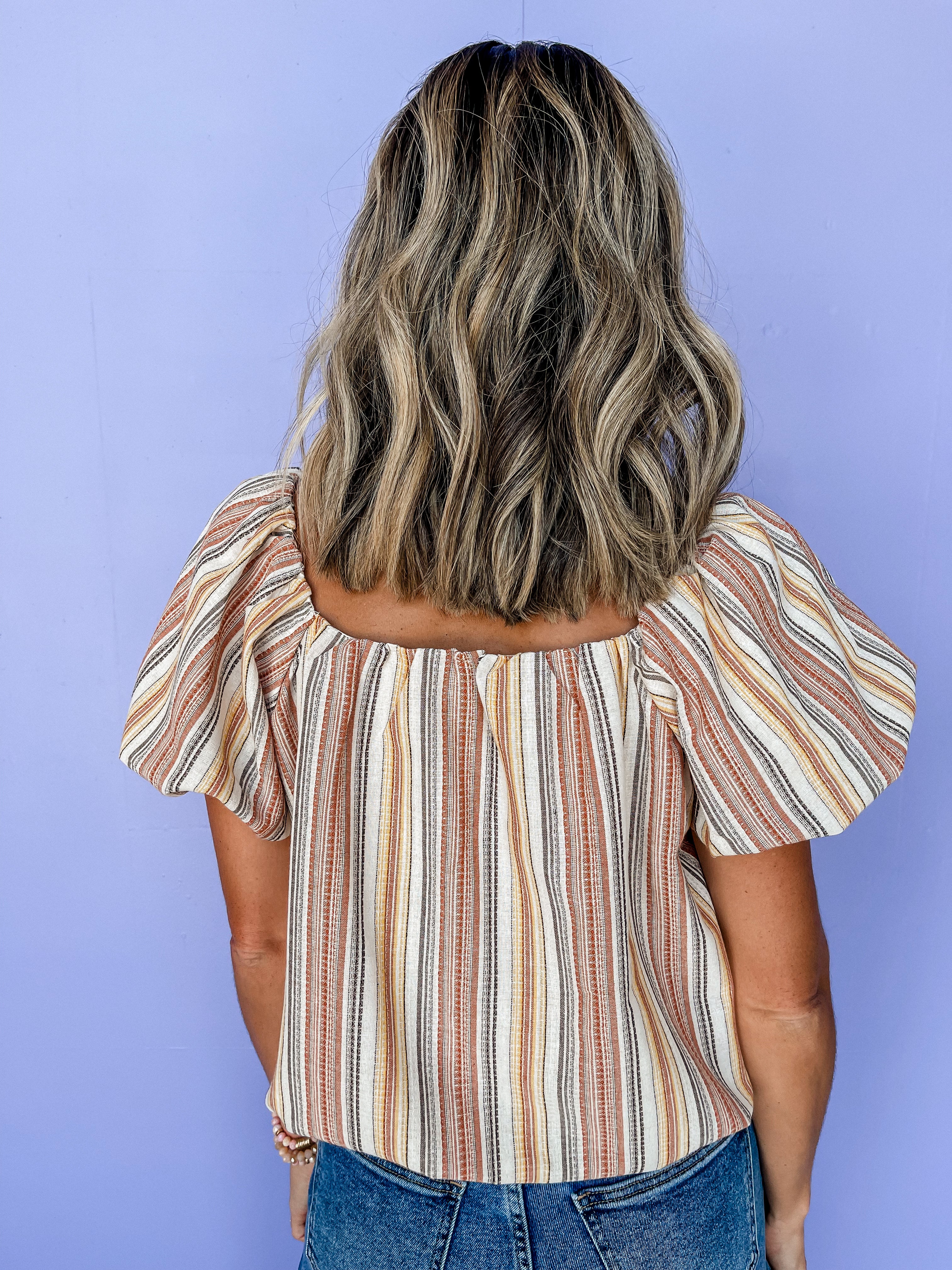Full Of Life Striped Puff Sleeve Top