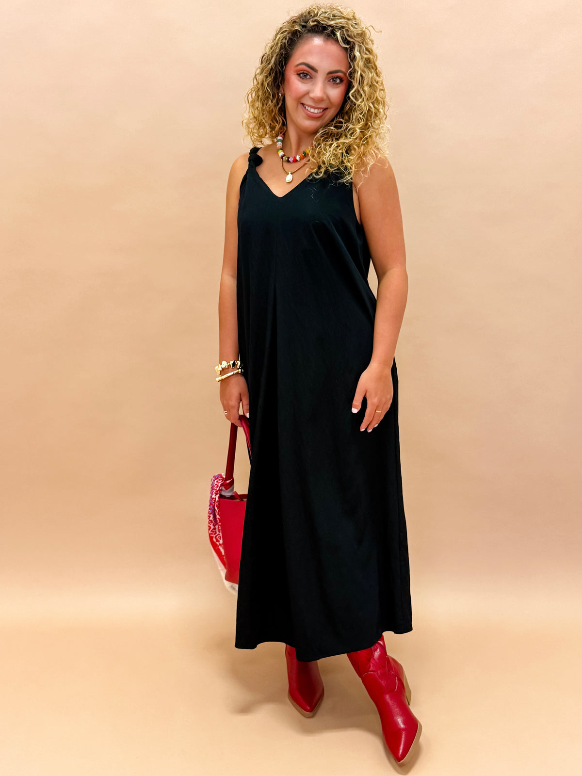 Gabby Shoulder Twisted Dress-Black
