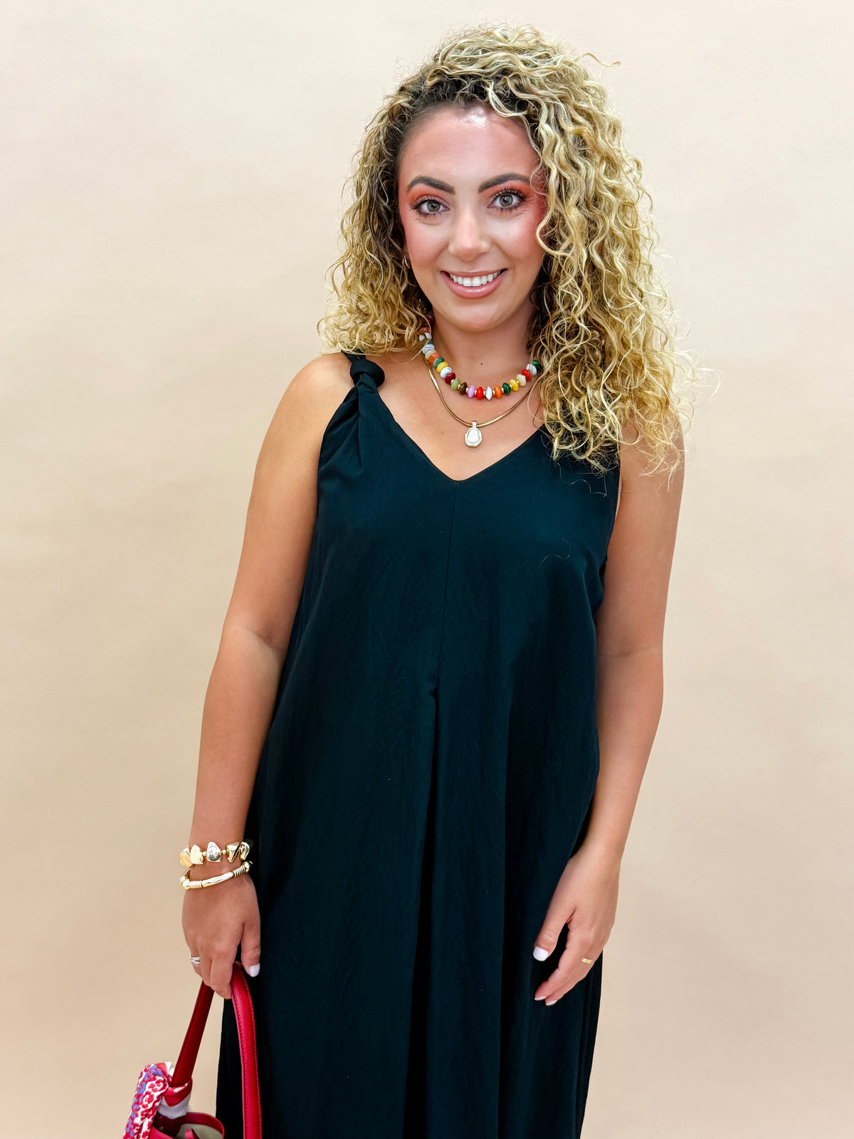 Gabby Shoulder Twisted Dress-Black