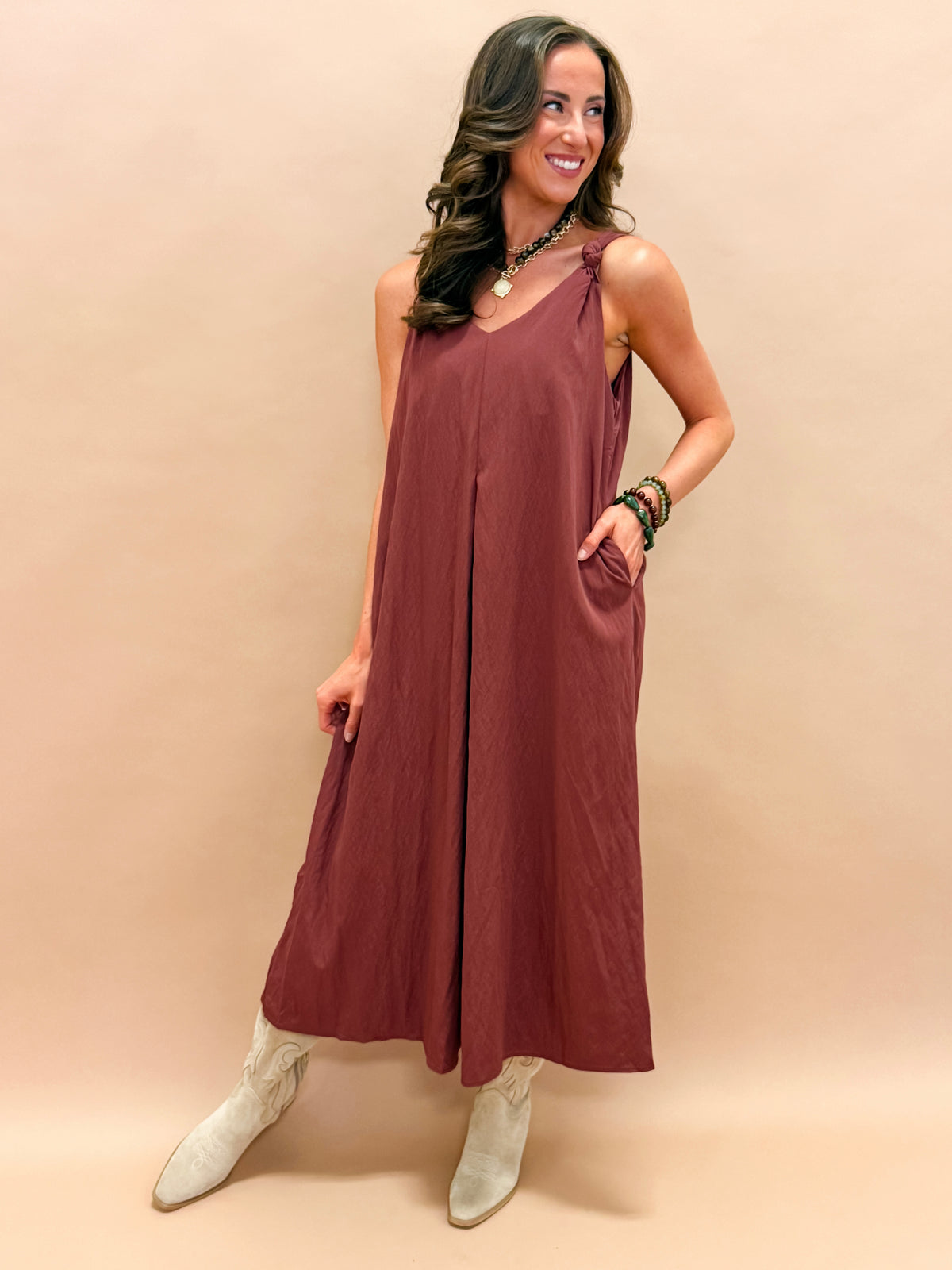 Gabby Shoulder Twisted Dress-Maroon