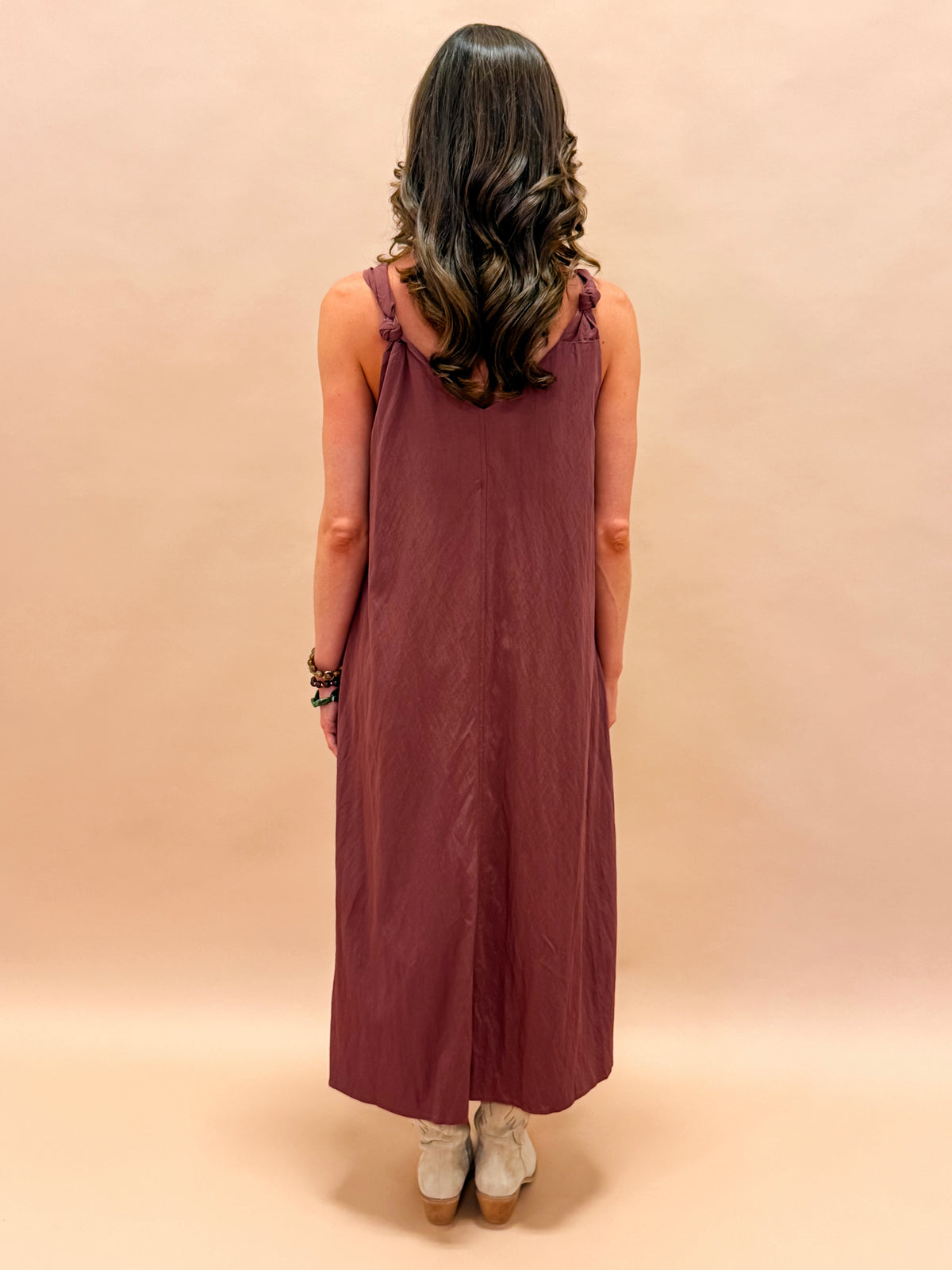 Gabby Shoulder Twisted Dress-Maroon