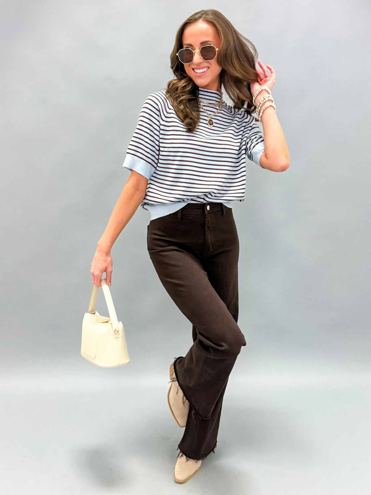 Gabriella Striped Short Sleeve Sweater