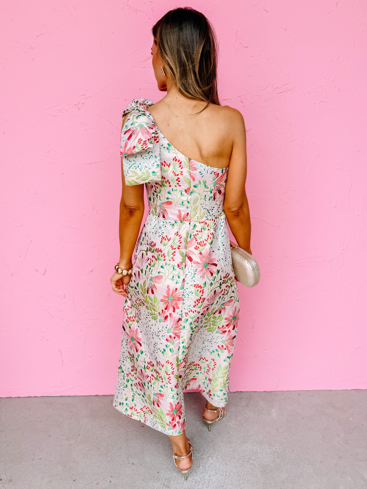 Gentry One Shoulder Jacquard Midi Dress