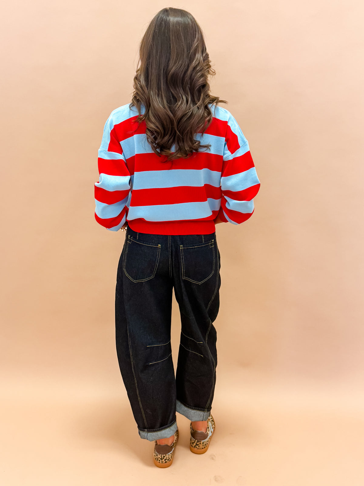 Gentry Striped Knit Polo Sweater-Blue