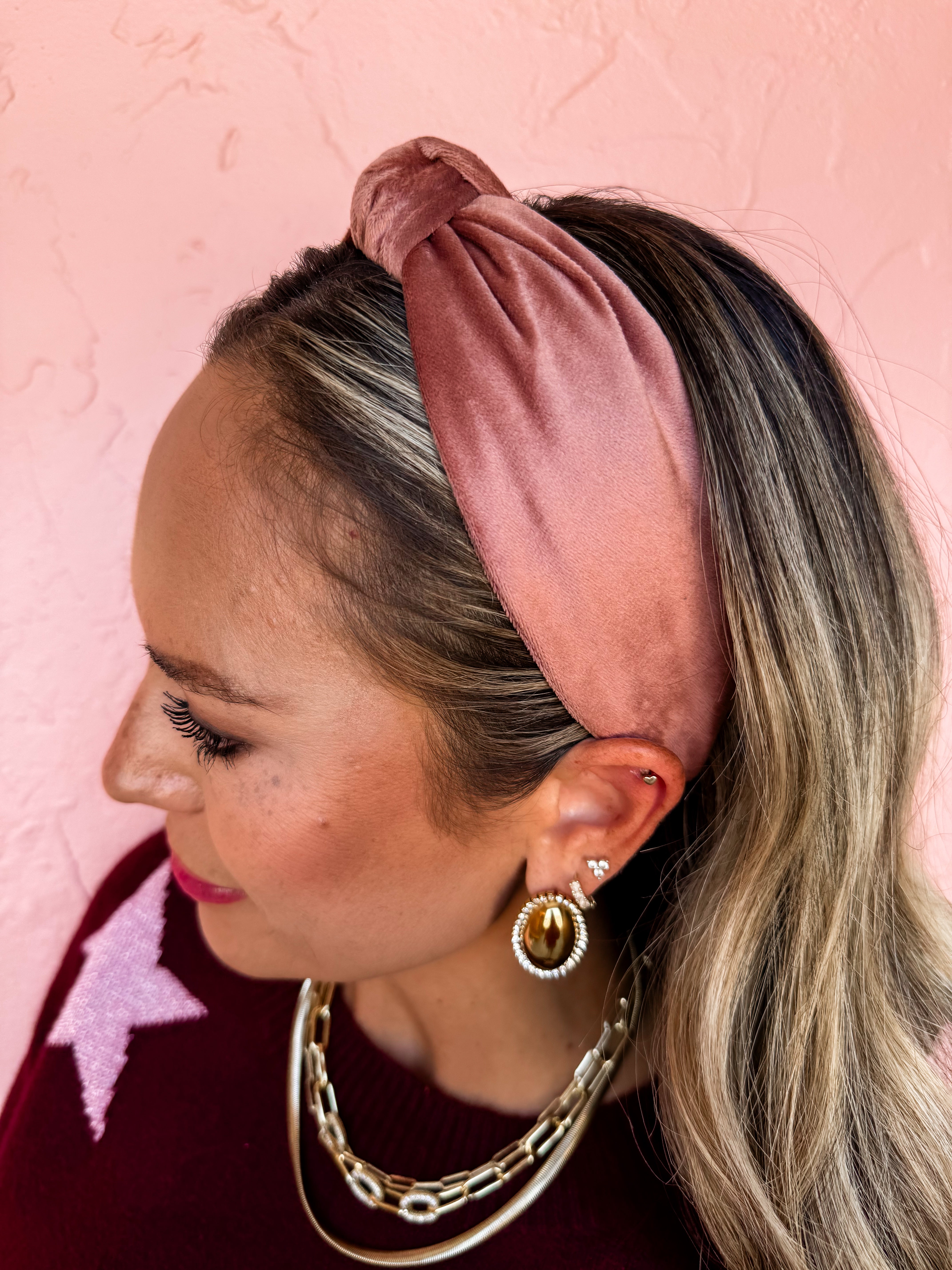 Get A Good Look Velvet Knot Headband-Blush