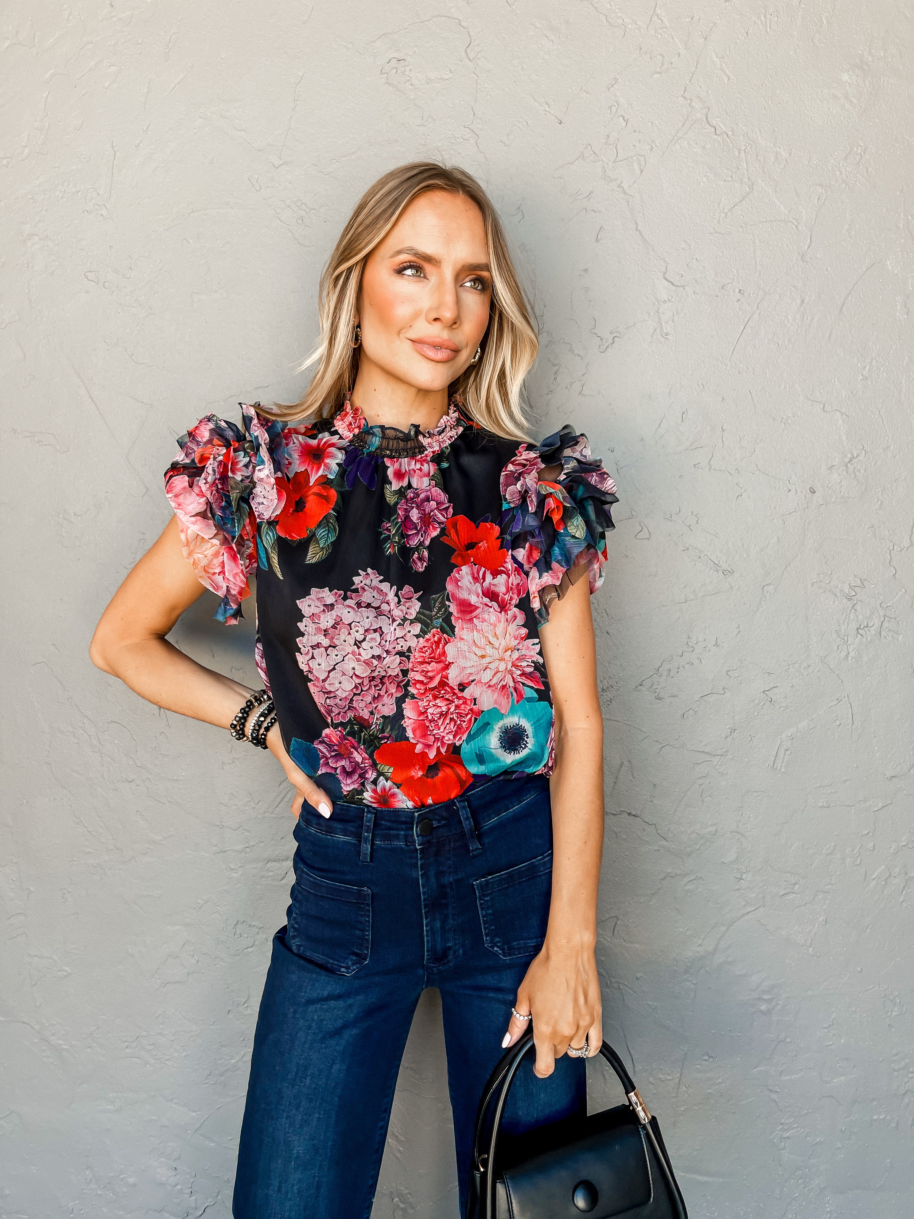 Get Ready Floral Ruffle Sleeve Top