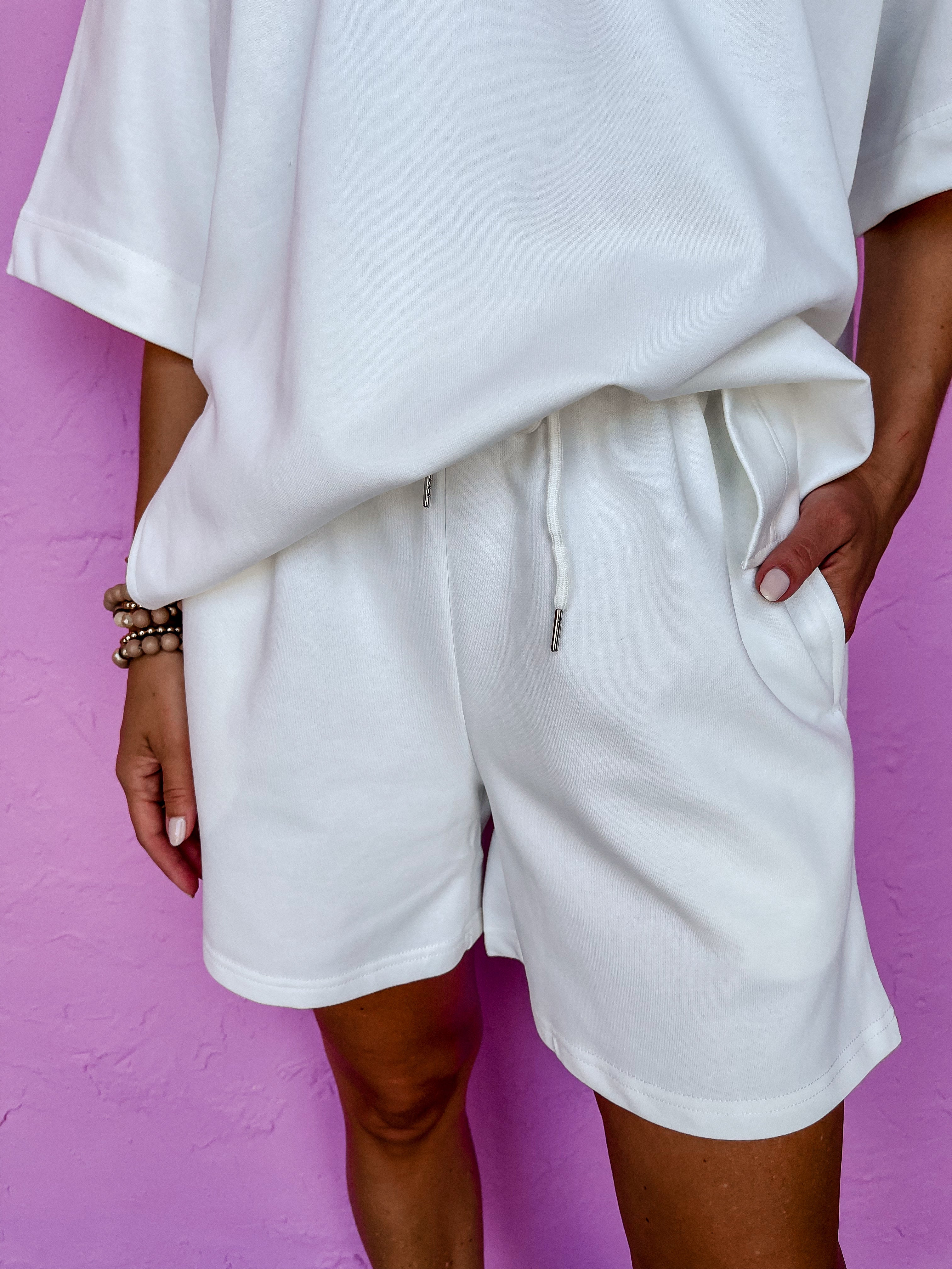 Getting Comfortable Drawstring Shorts-White