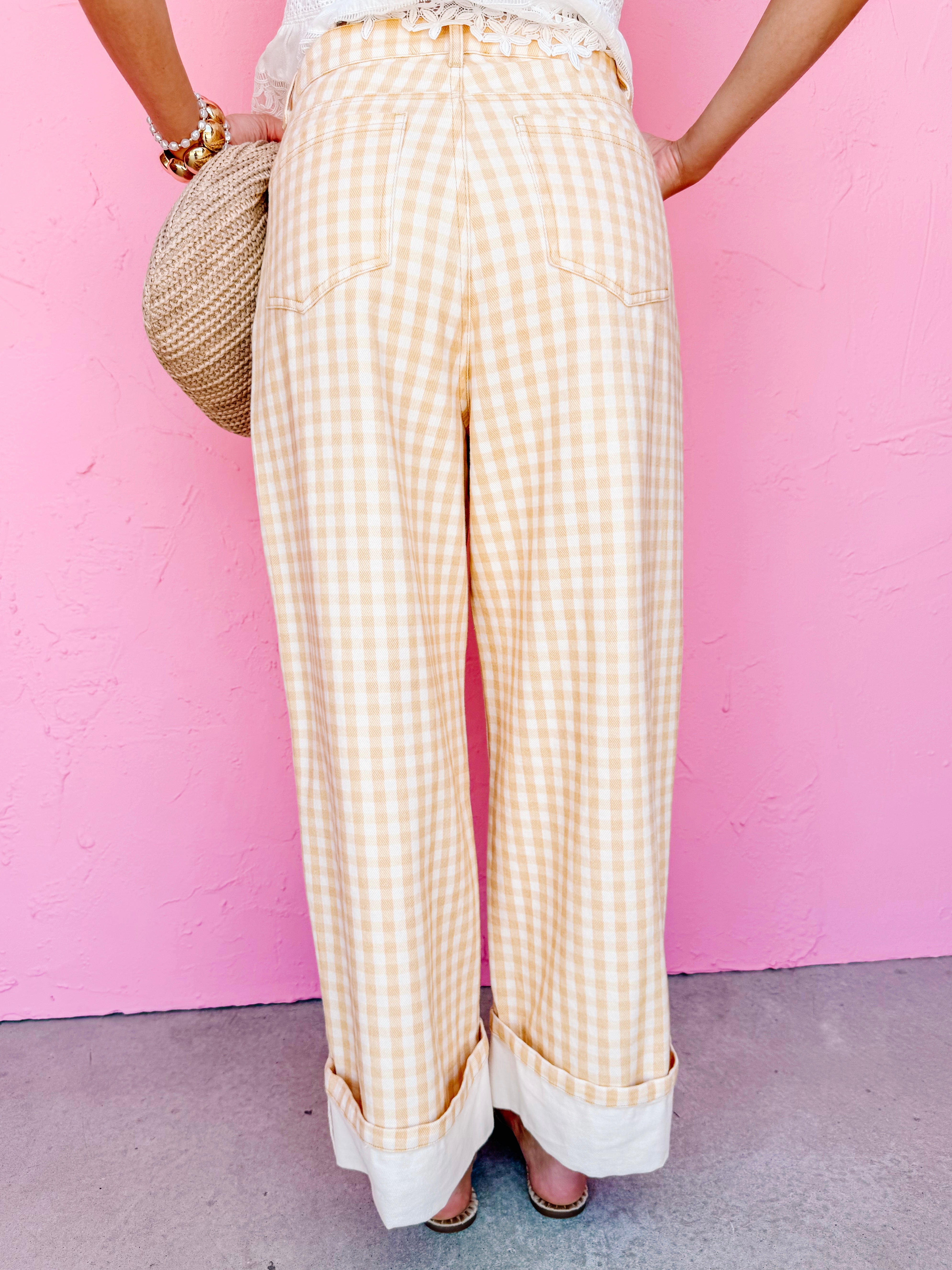 Giana Gingham Rolled Barrel Jeans