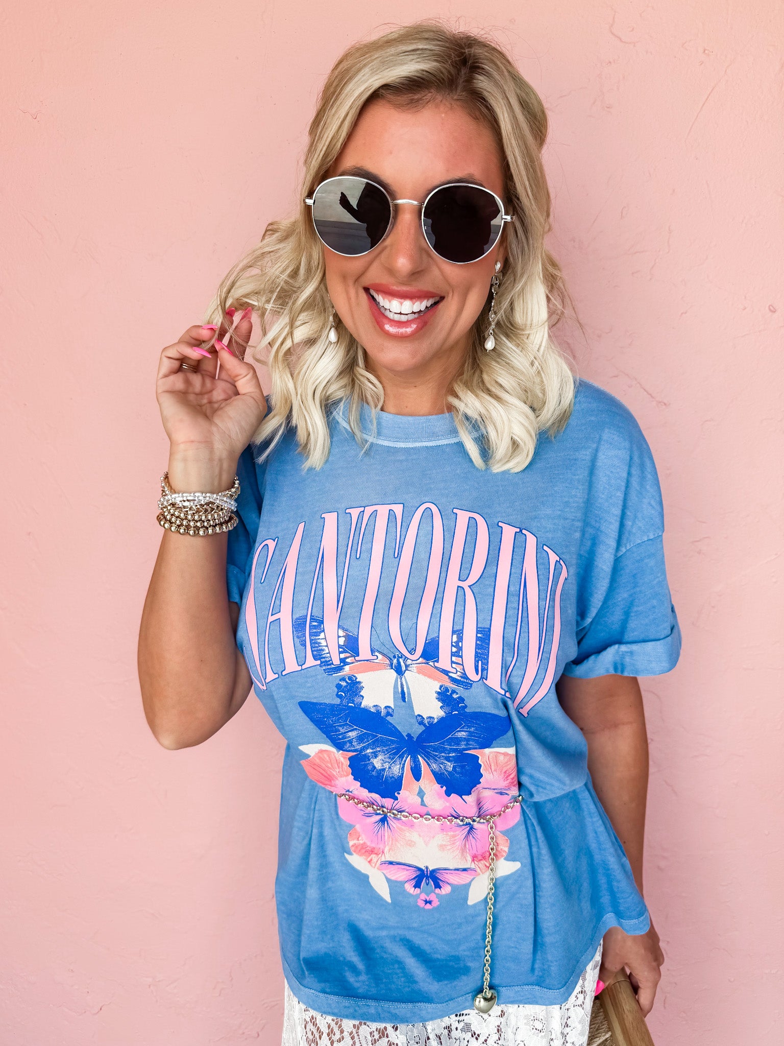 [Girl Dangerous] Santorini Butterflies Graphic Tee