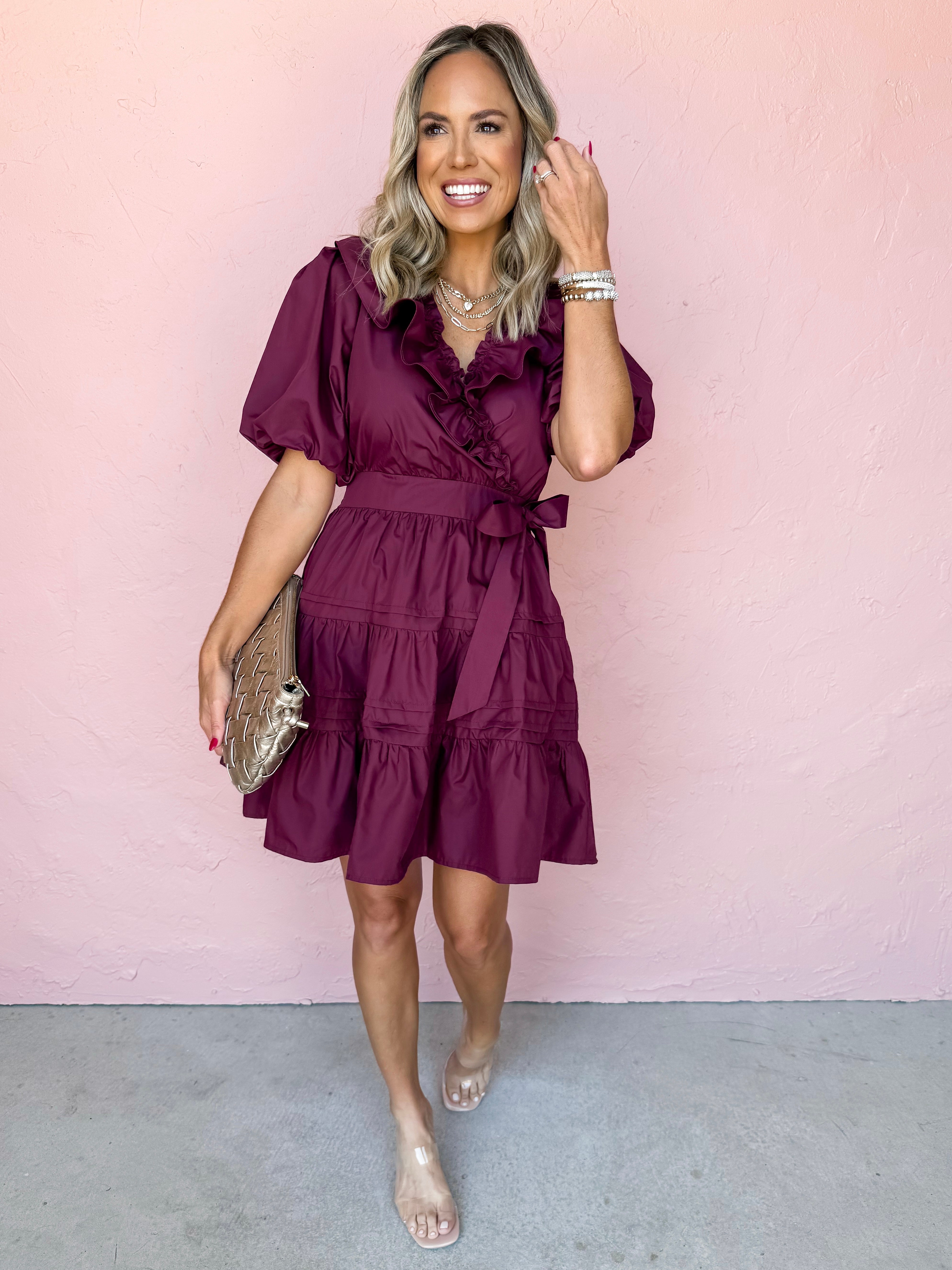 Glimpse Into Tomorrow Ruffle Mini Dress-Burgundy