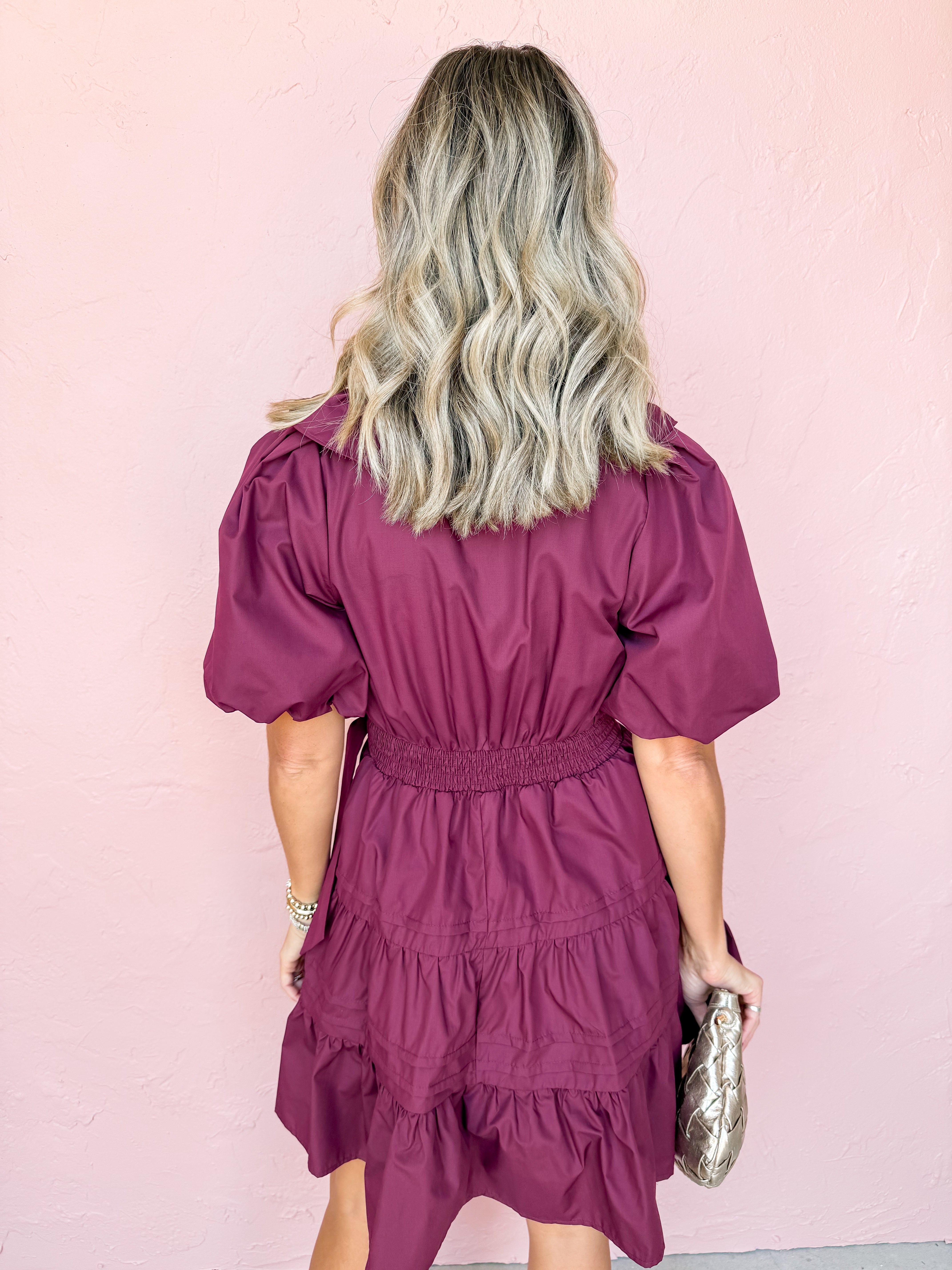 Glimpse Into Tomorrow Ruffle Mini Dress-Burgundy