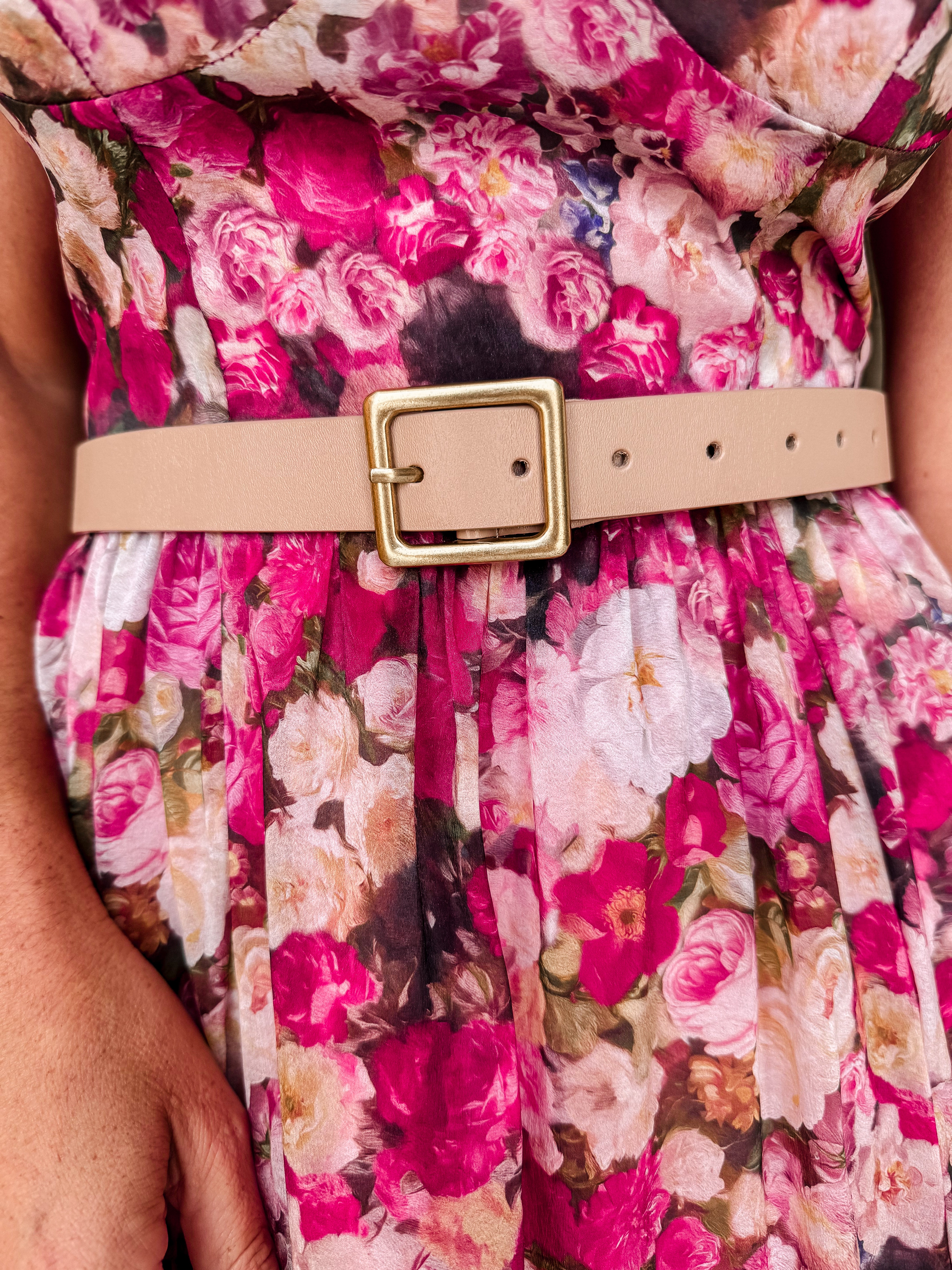 Go With Me Vegan Leather Belt-Beige