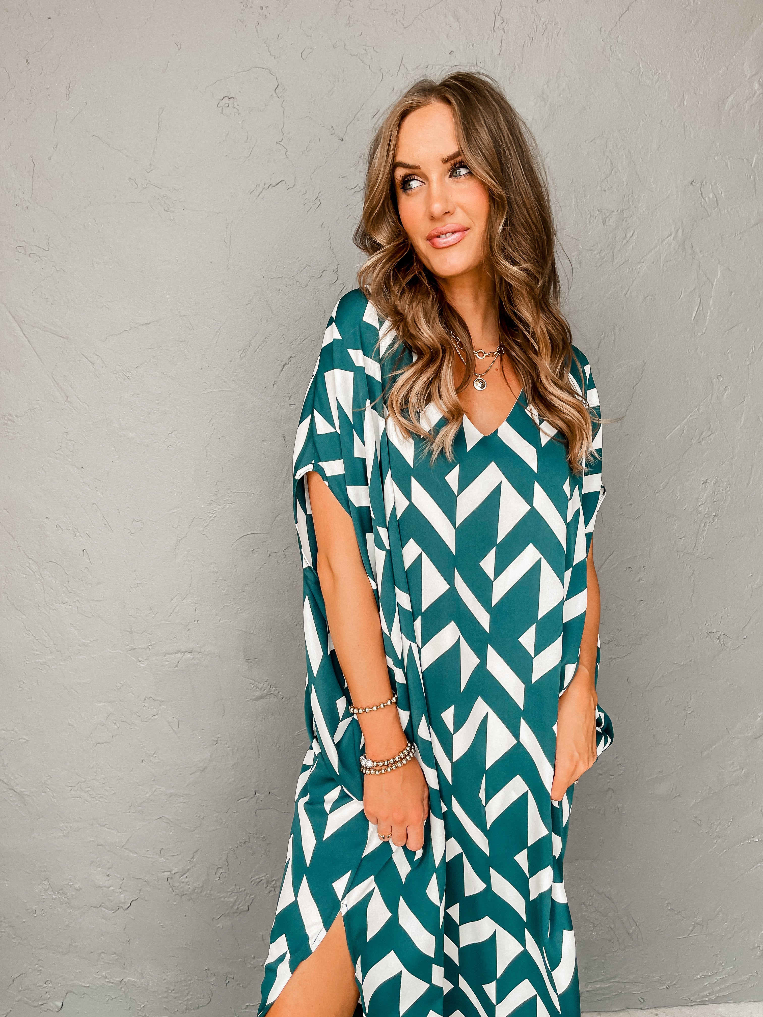 Go With The Flow Caftan Maxi Dress-Hunter Green