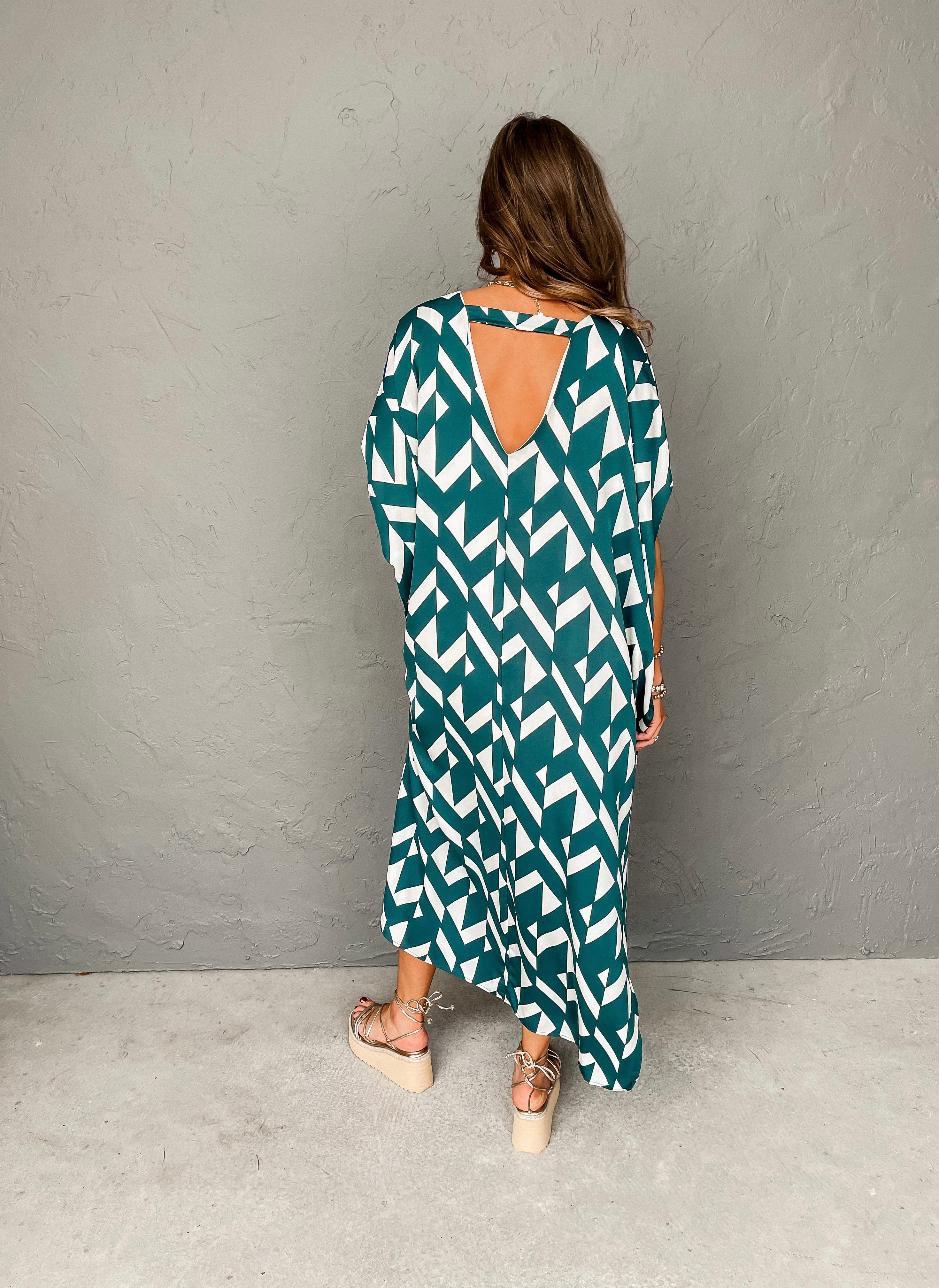 Go With The Flow Caftan Maxi Dress-Hunter Green