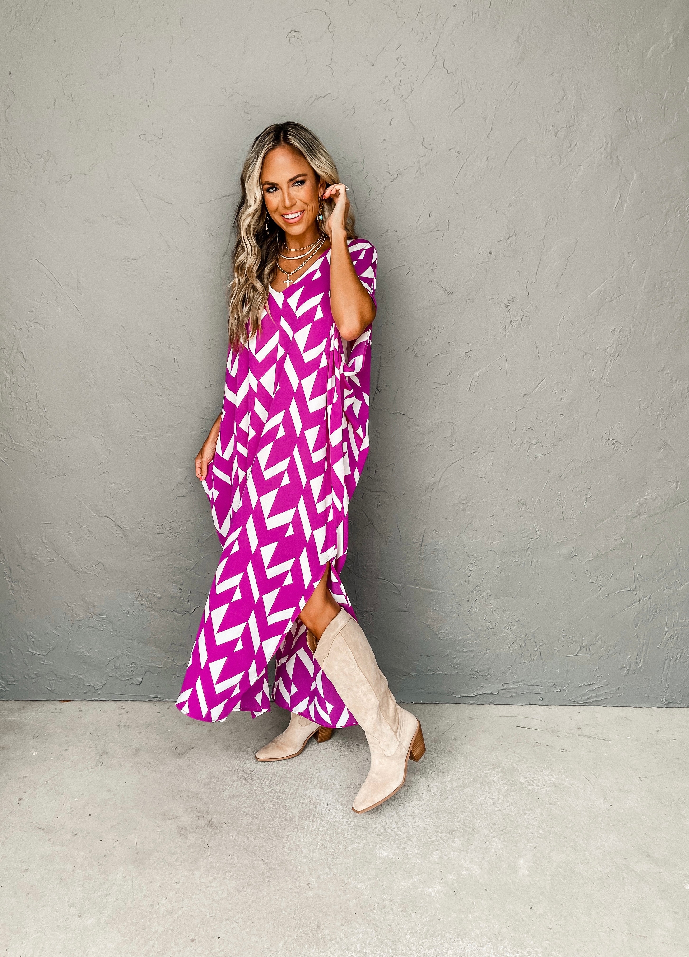 Go With The Flow Caftan Maxi Dress-Orchid