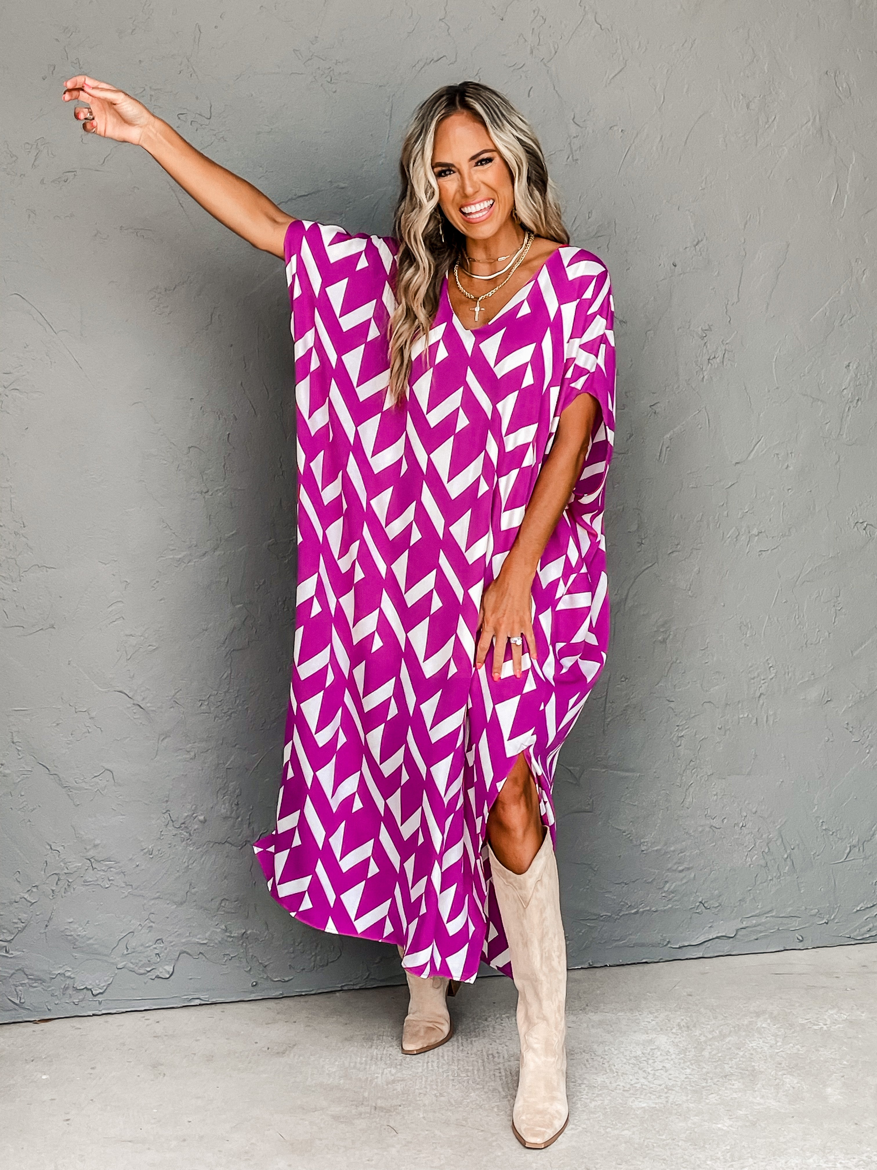 Go With The Flow Caftan Maxi Dress-Orchid