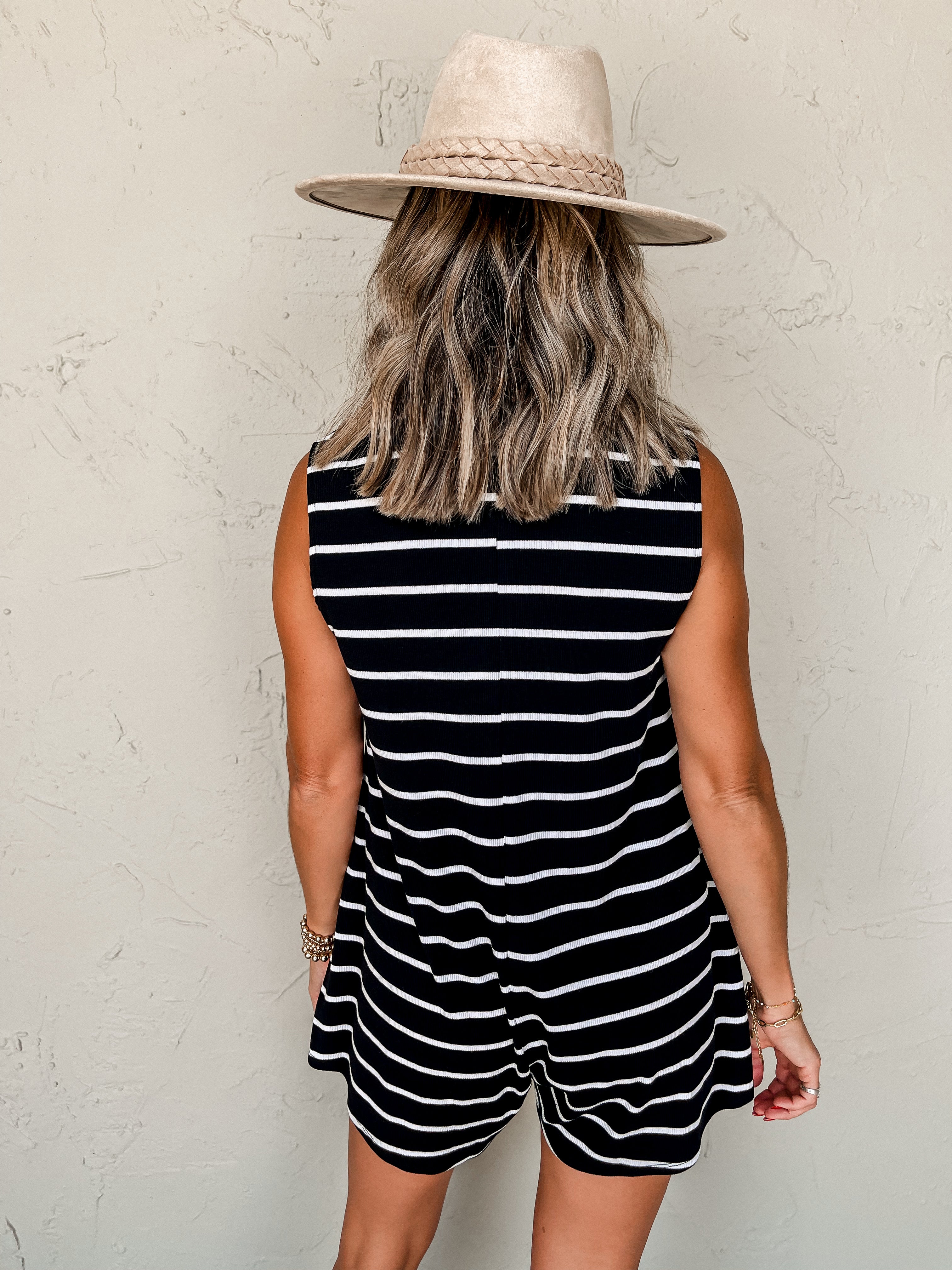 Going Home Sleeveless Striped Romper