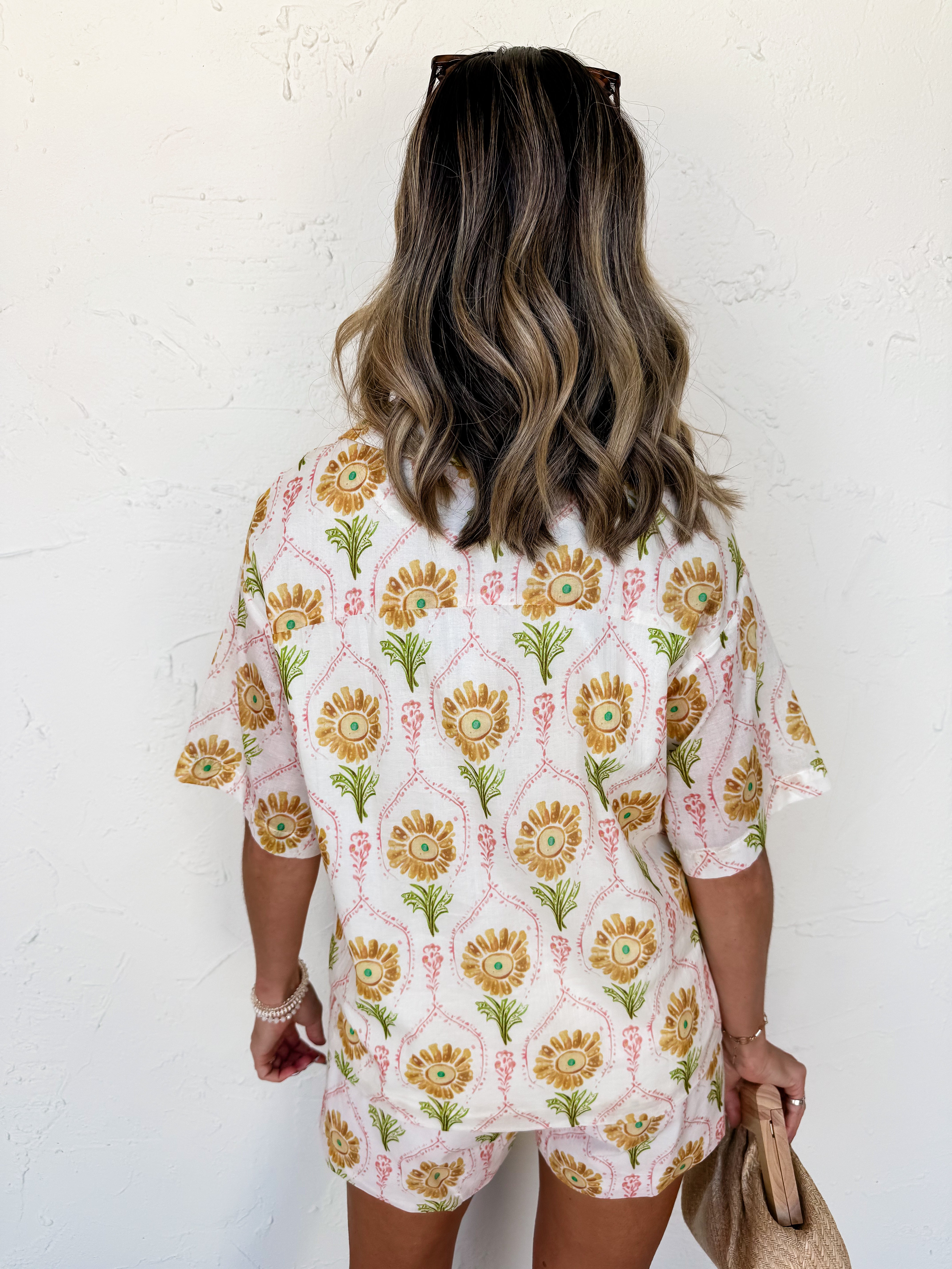 Golden Bloom Floral Beaded Top