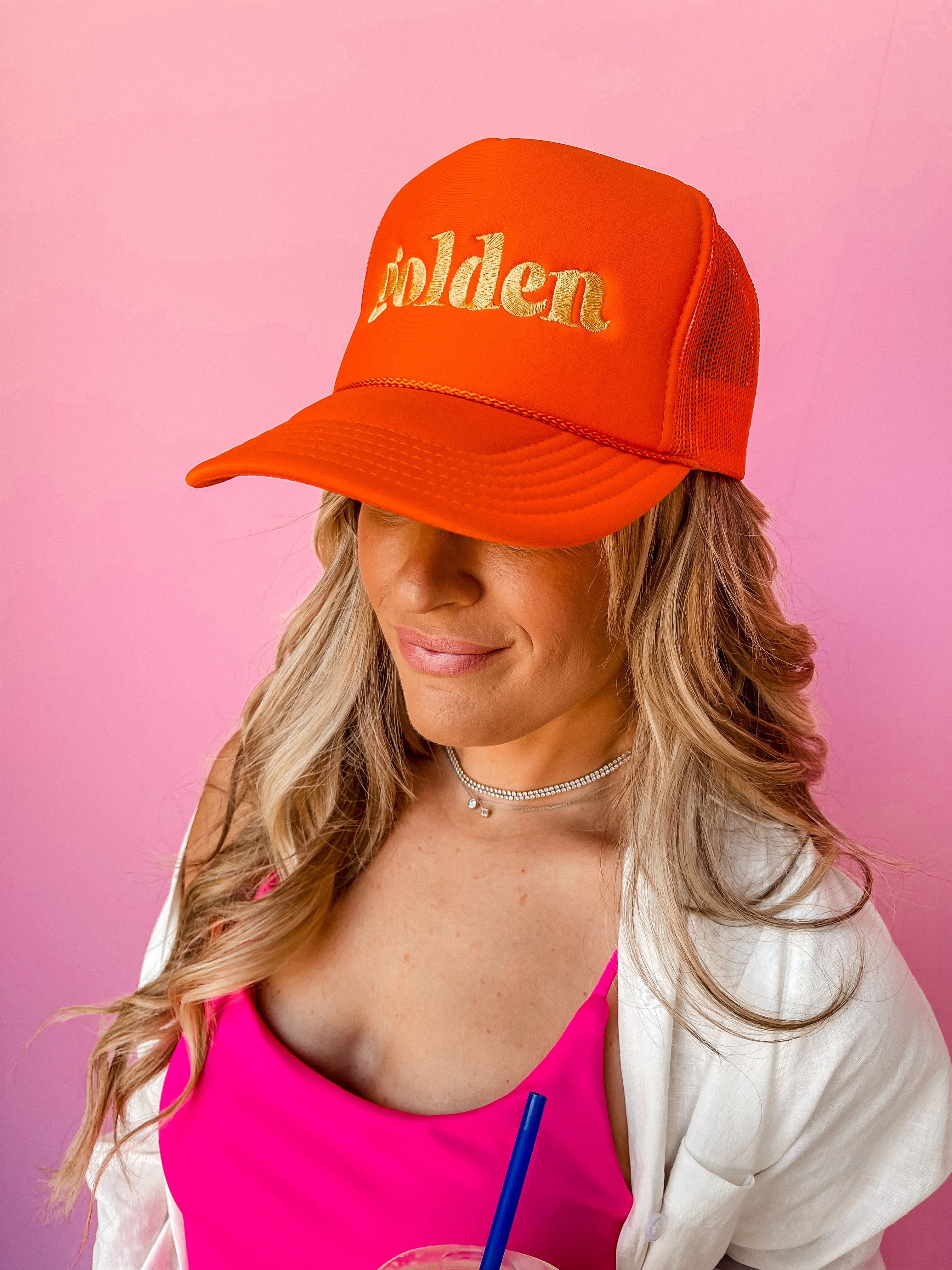 Golden Embroidered Trucker Hat