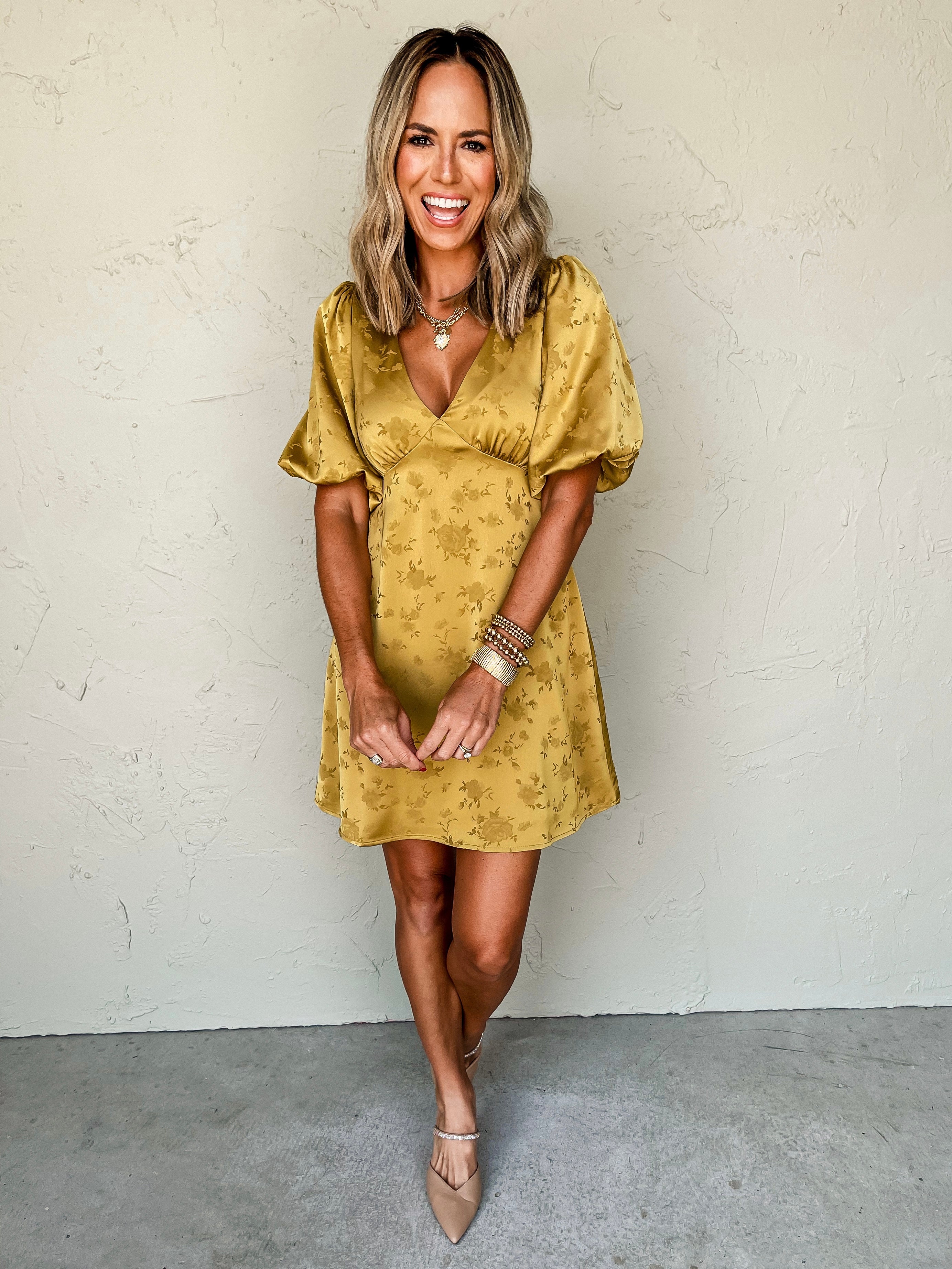 Golden Hour Puff Sleeve Mini Dress