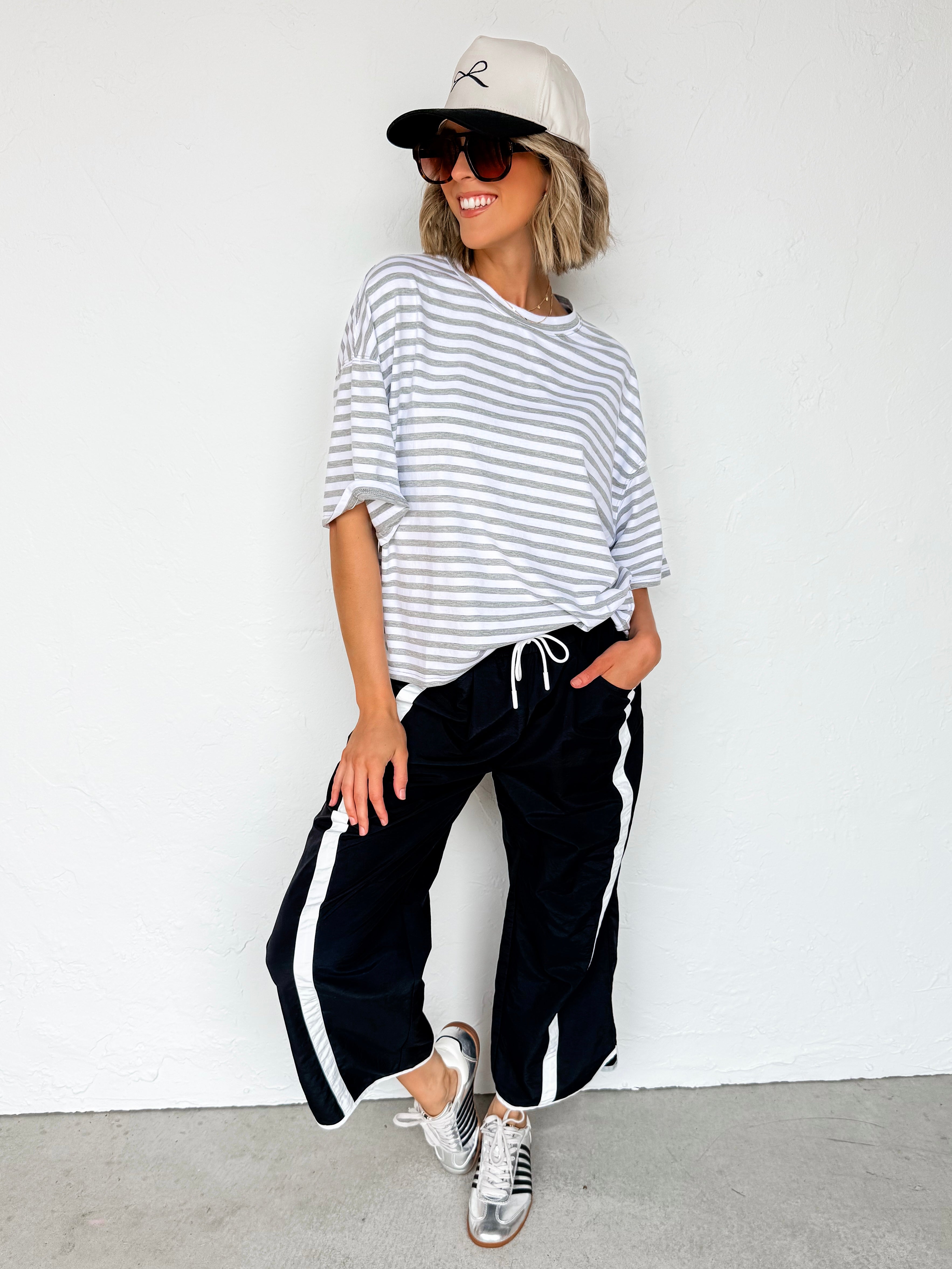 Grace Oversized Striped Top-Gray