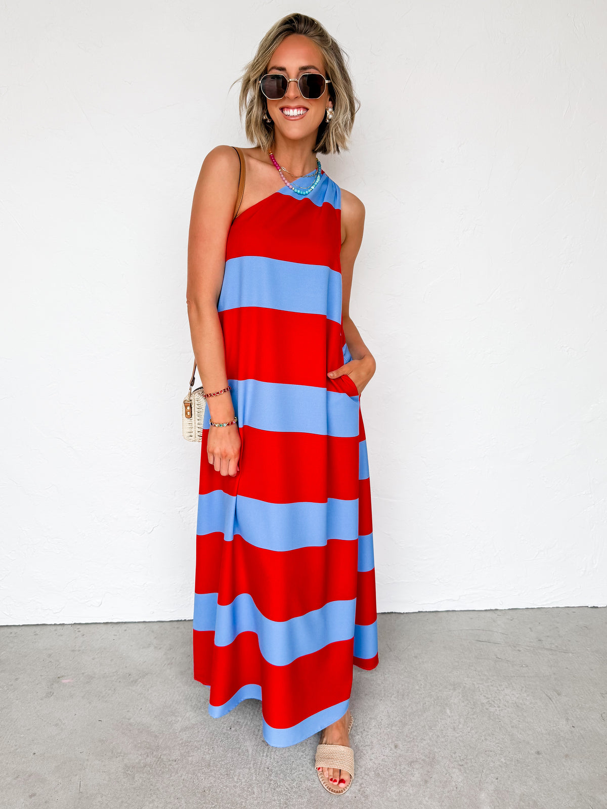 red and blue maxi dress Melina One Shoulder Stripe BLUE-RED / XL Additional:Corset+skirt 1499 STORE skimming silhouette falls from Formal Dresses Lafayette La