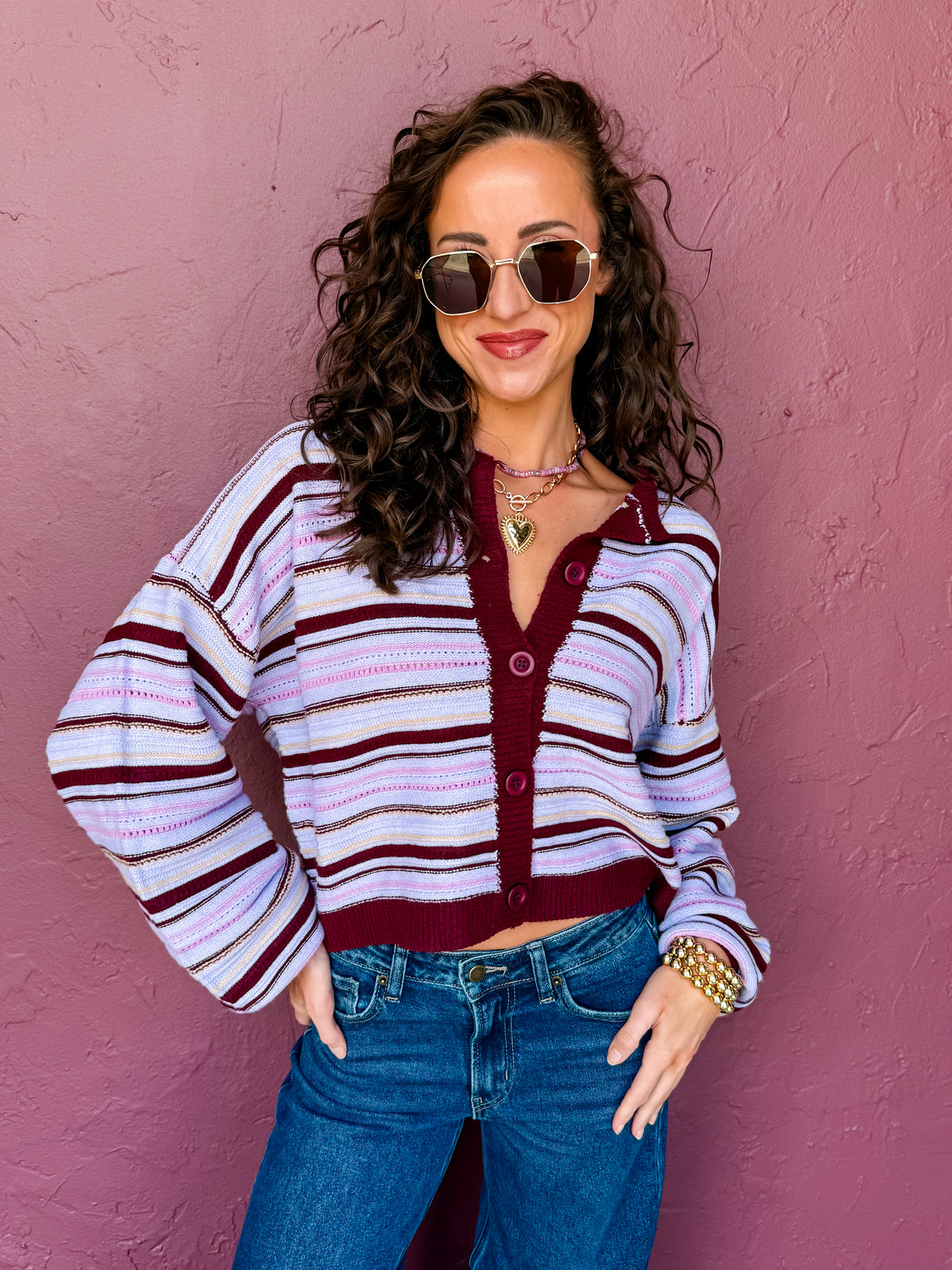 Gracie Striped Round Neck Cardigan