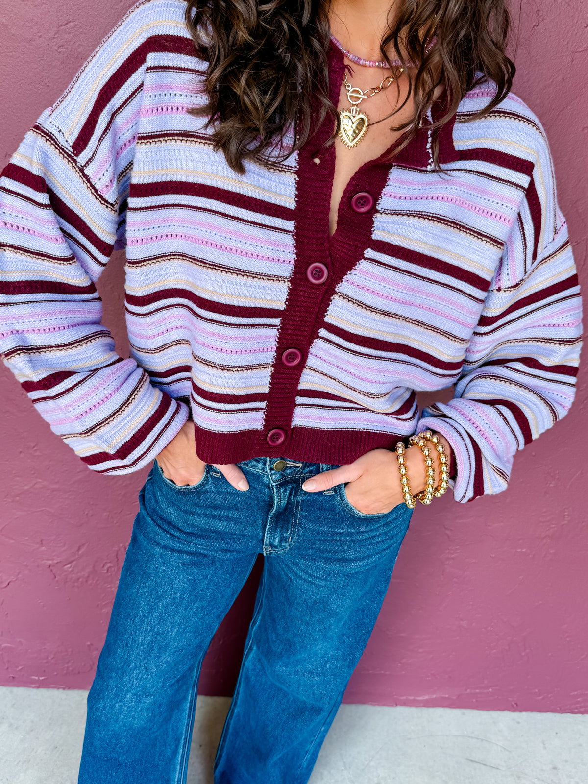 Gracie Striped Round Neck Cardigan