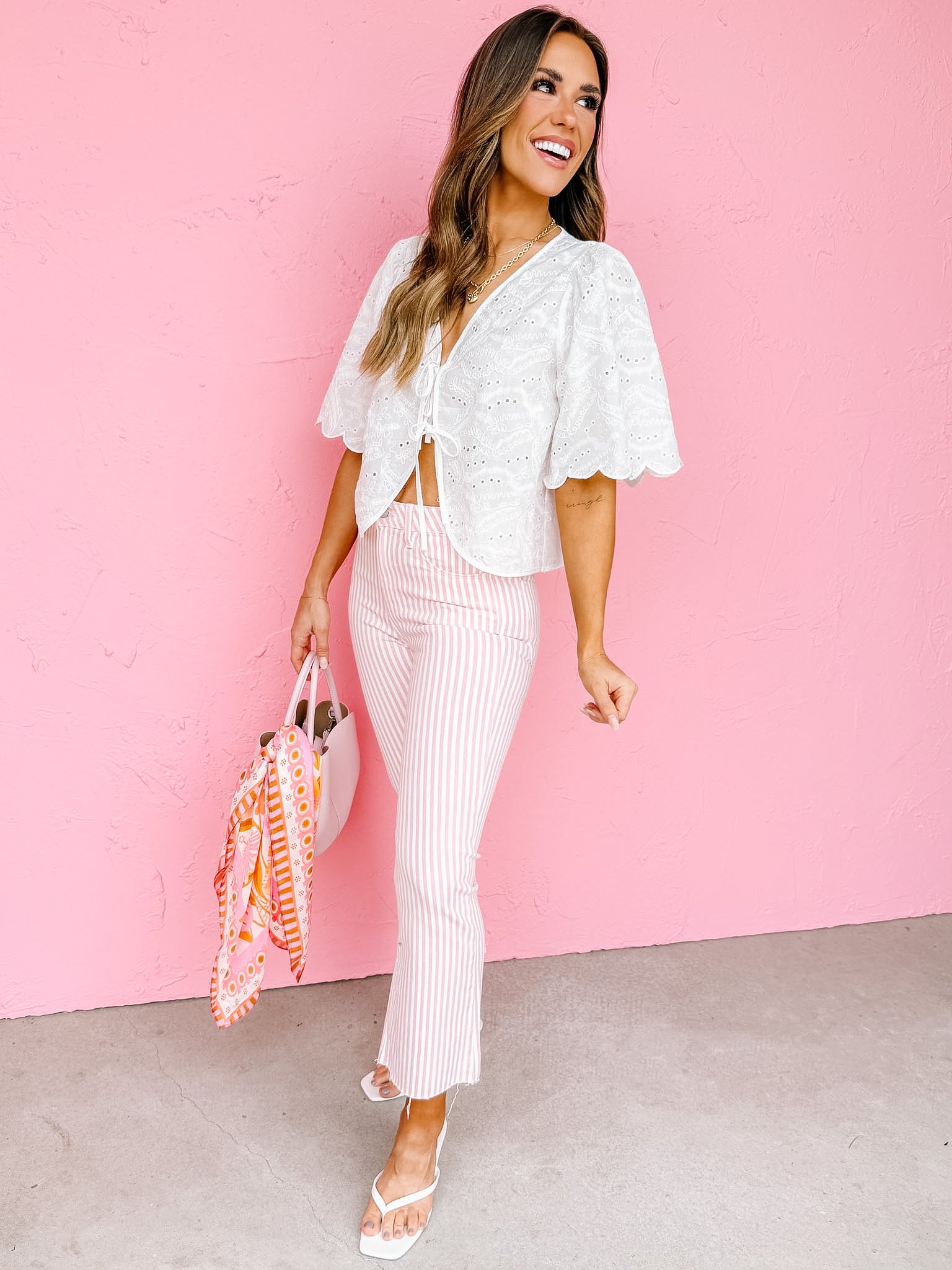 Greta Embroidered Tie Front Top