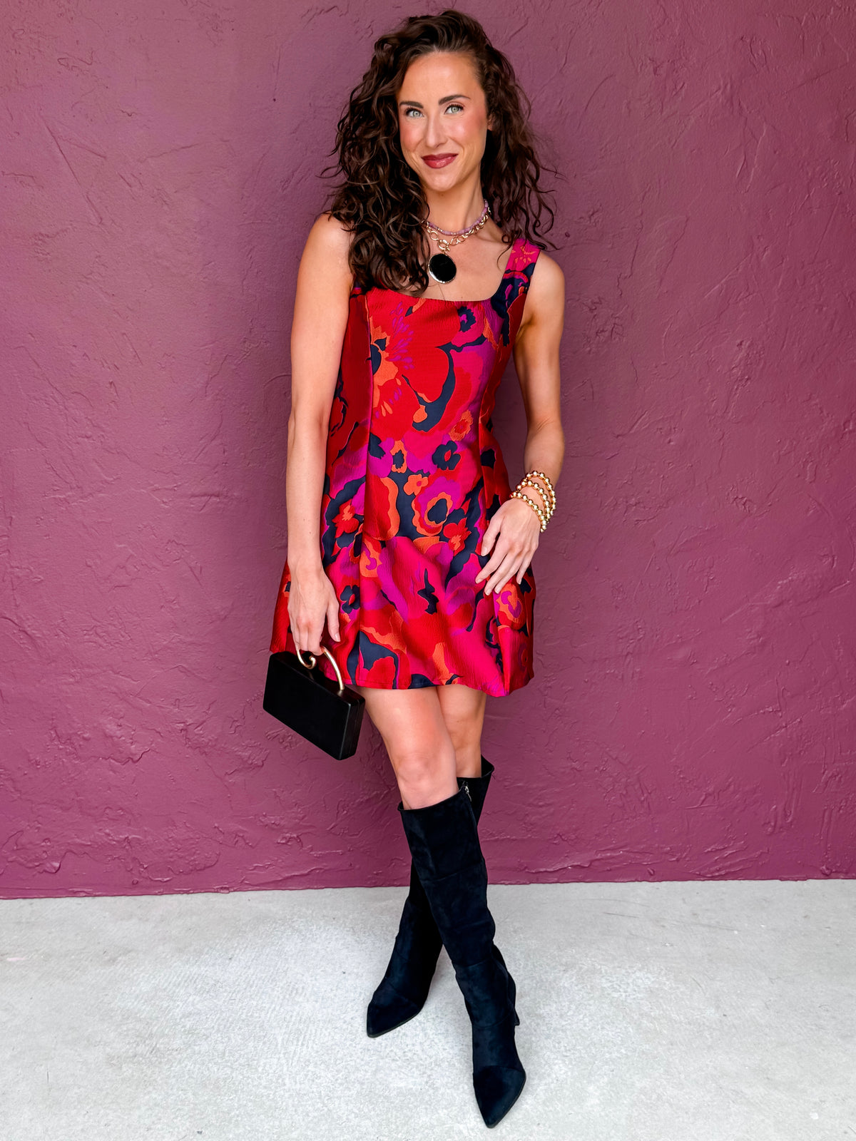 Greta Square Jacquard A-Line Mini Dress