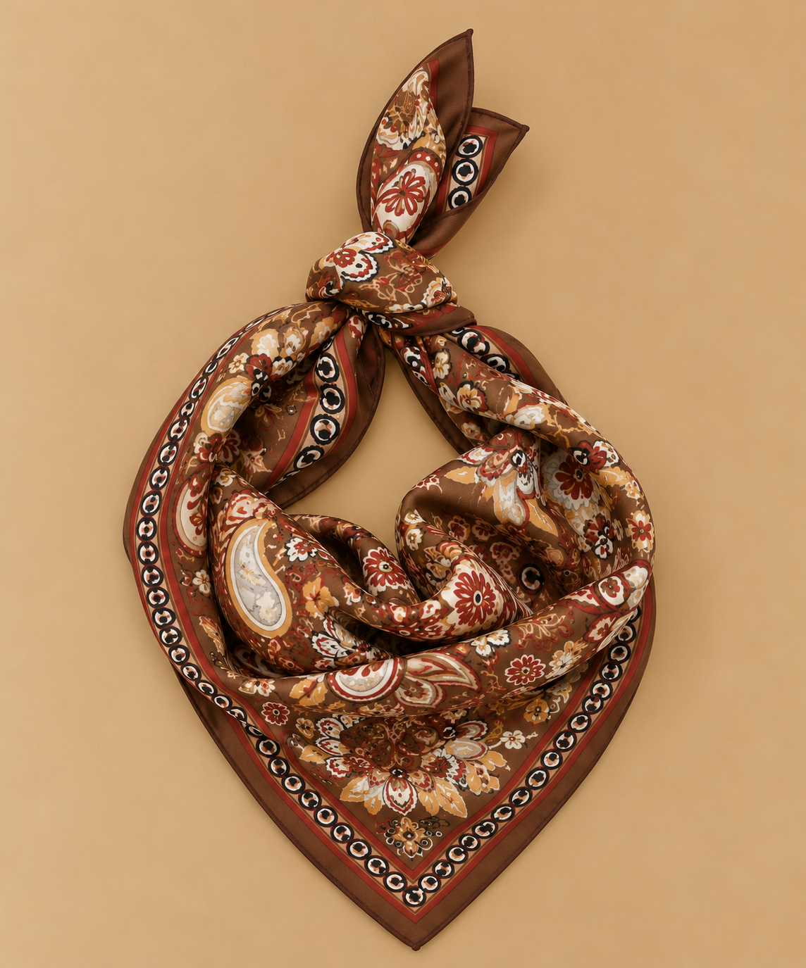 Gretchen Bohemian Paisley Border Print Satin Scarf