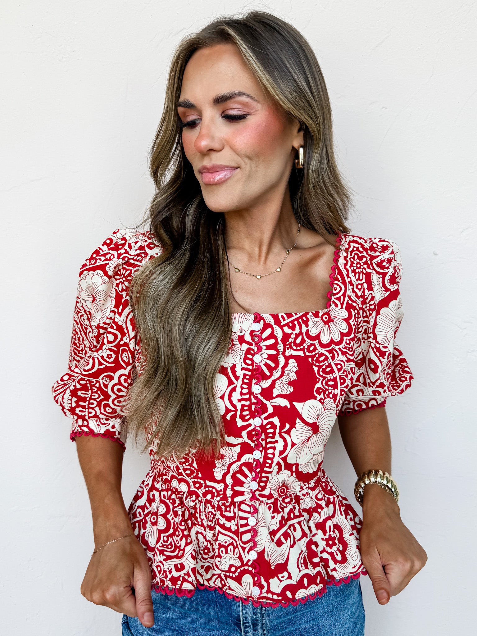 Grow Freely Lace Trim Peplum Top