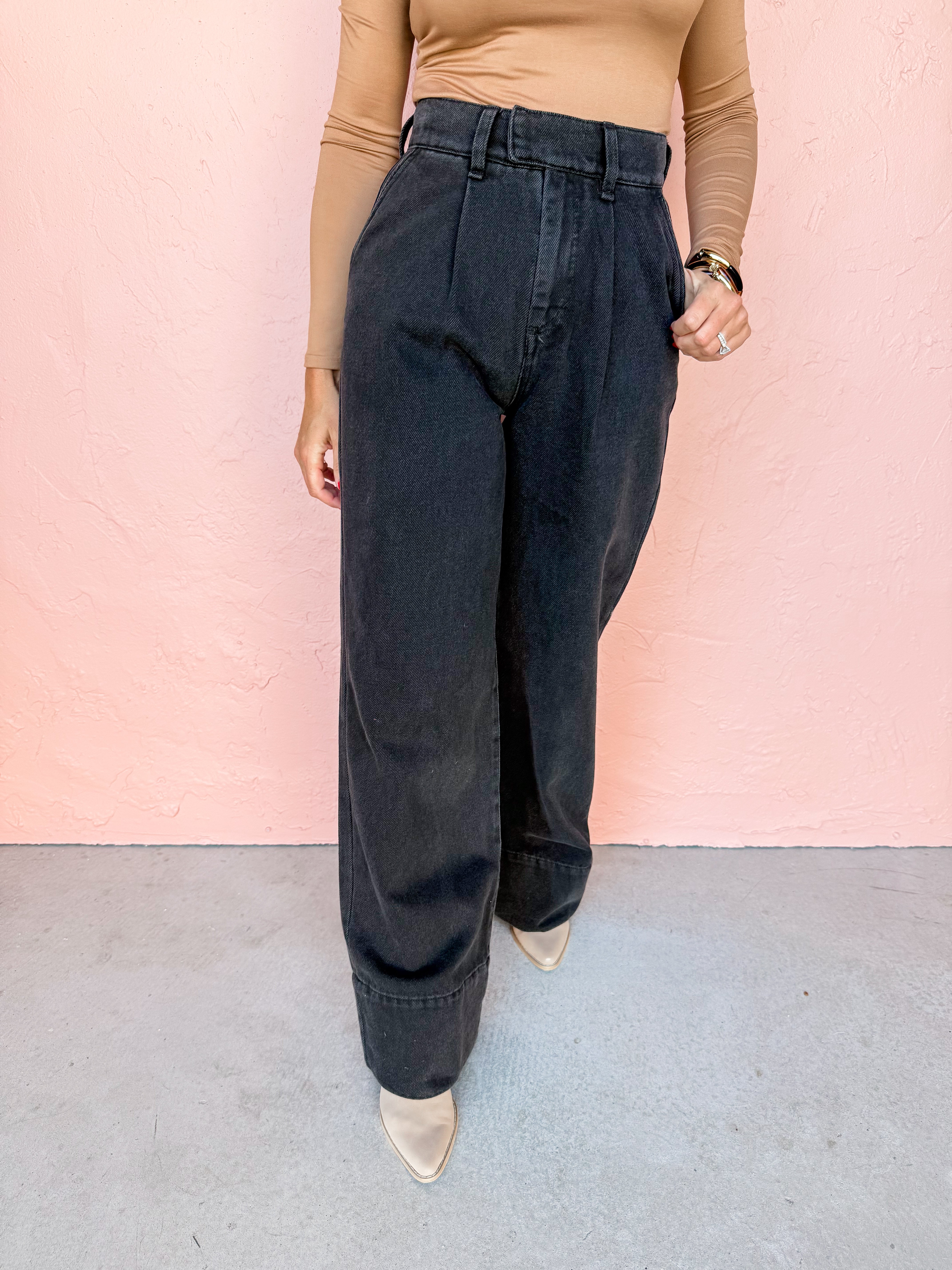 [HABITUAL] Pleated Palazzo Pants-Washed Black