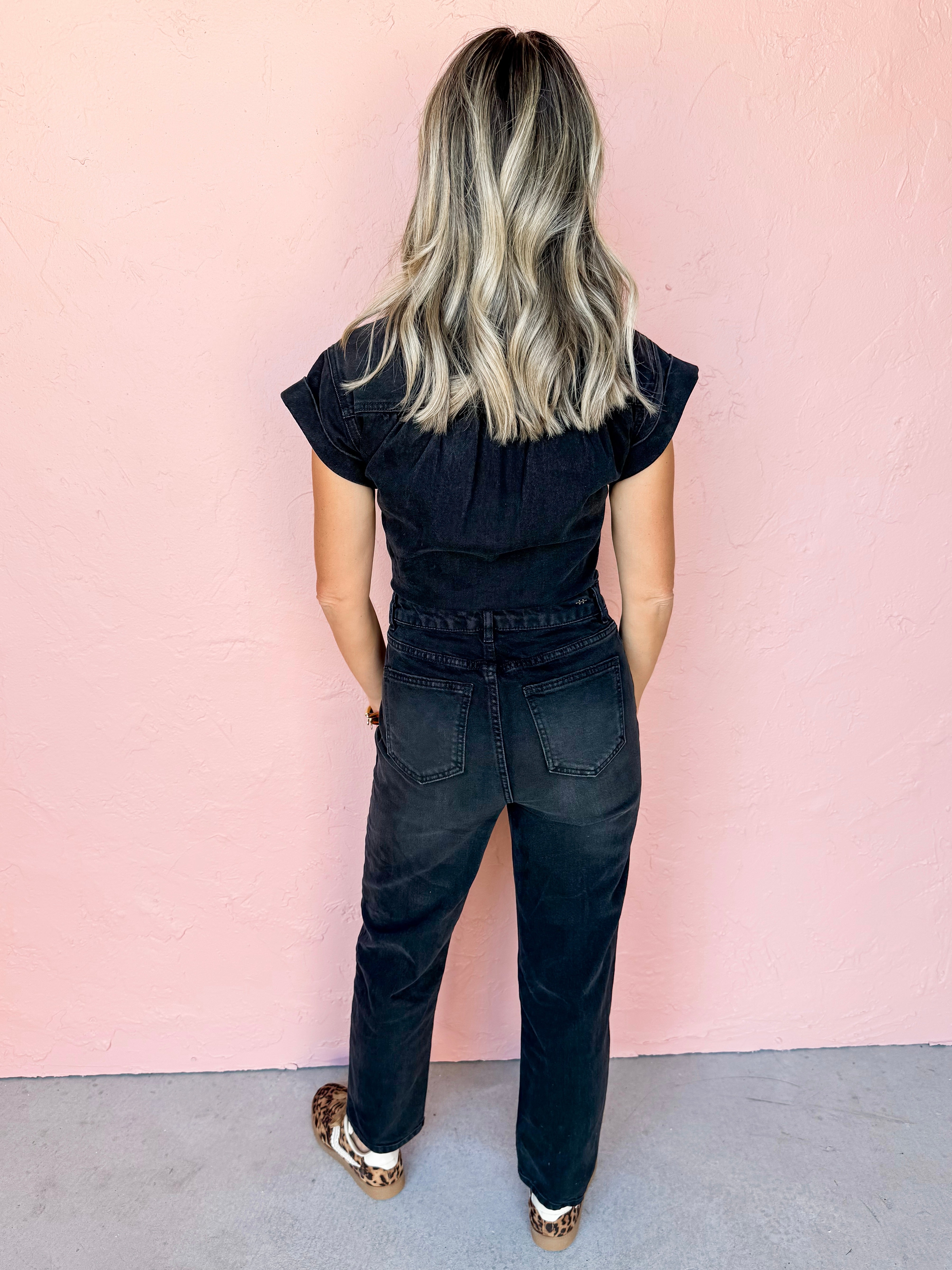 [HABITUAL] Rolled Short Sleeve Jumpsuit-Washed Black