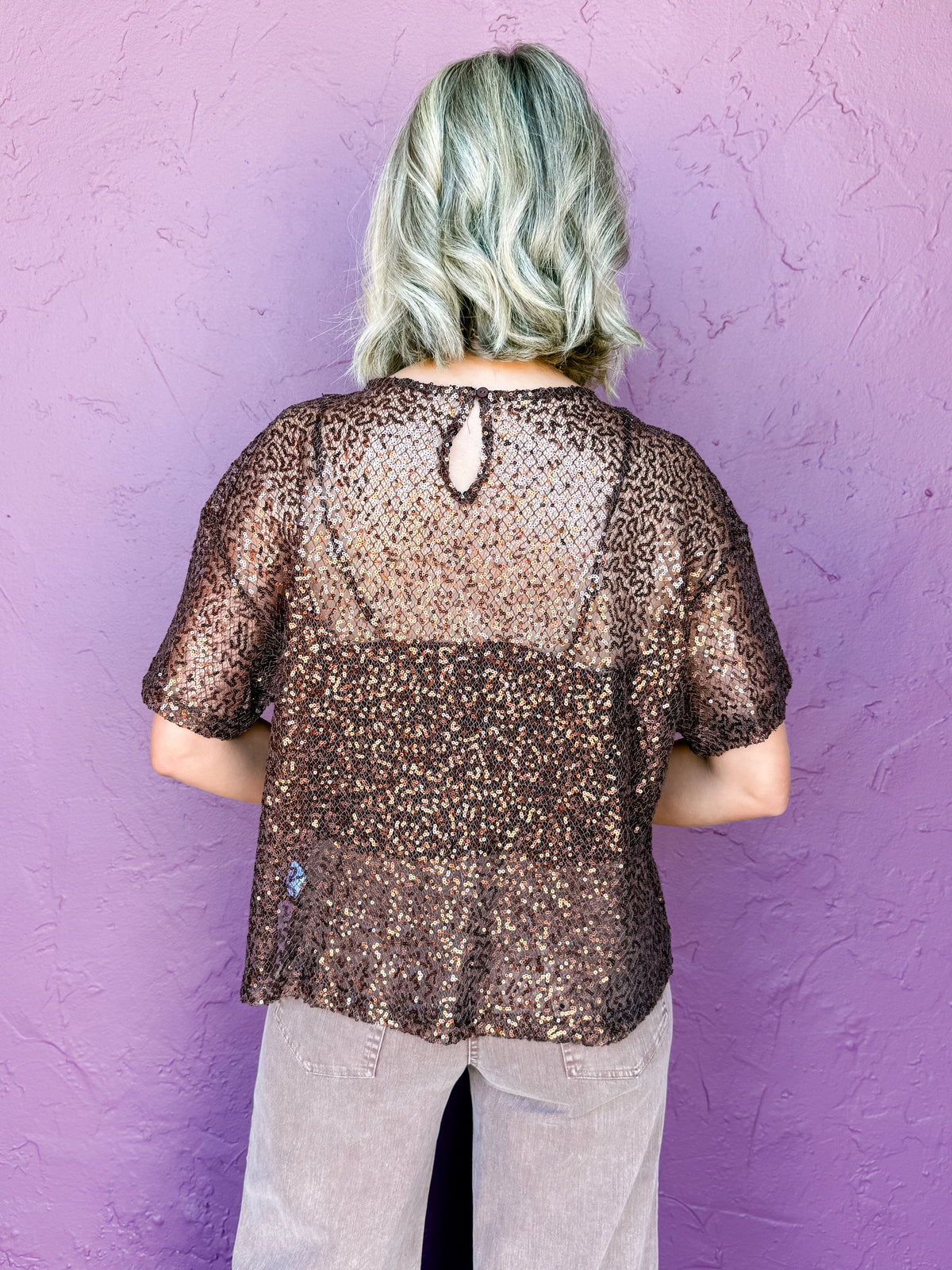 Hallie Oversized Sequin Top-Brown