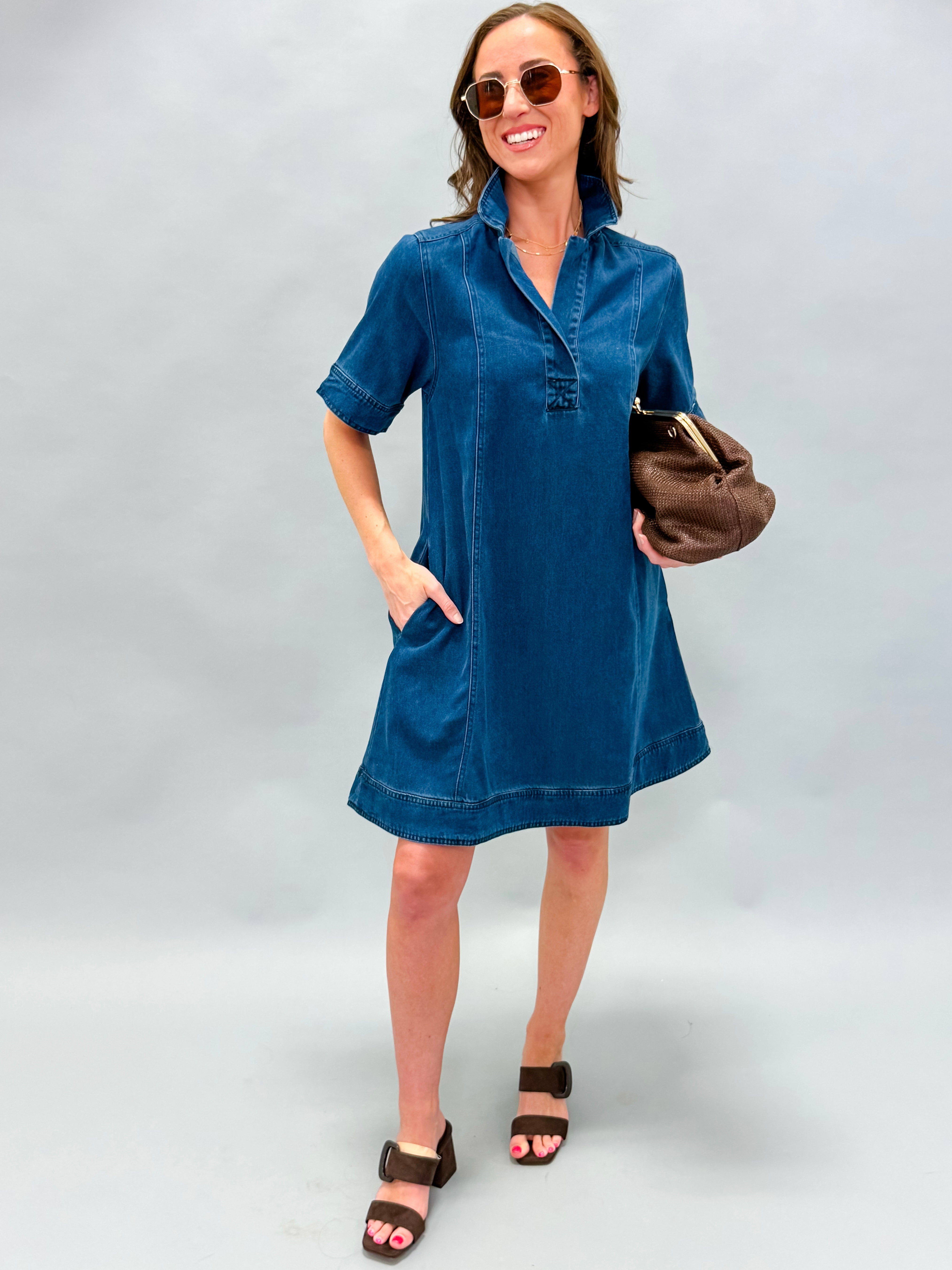 Harmony Drapey Denim Mini Shirt Dress