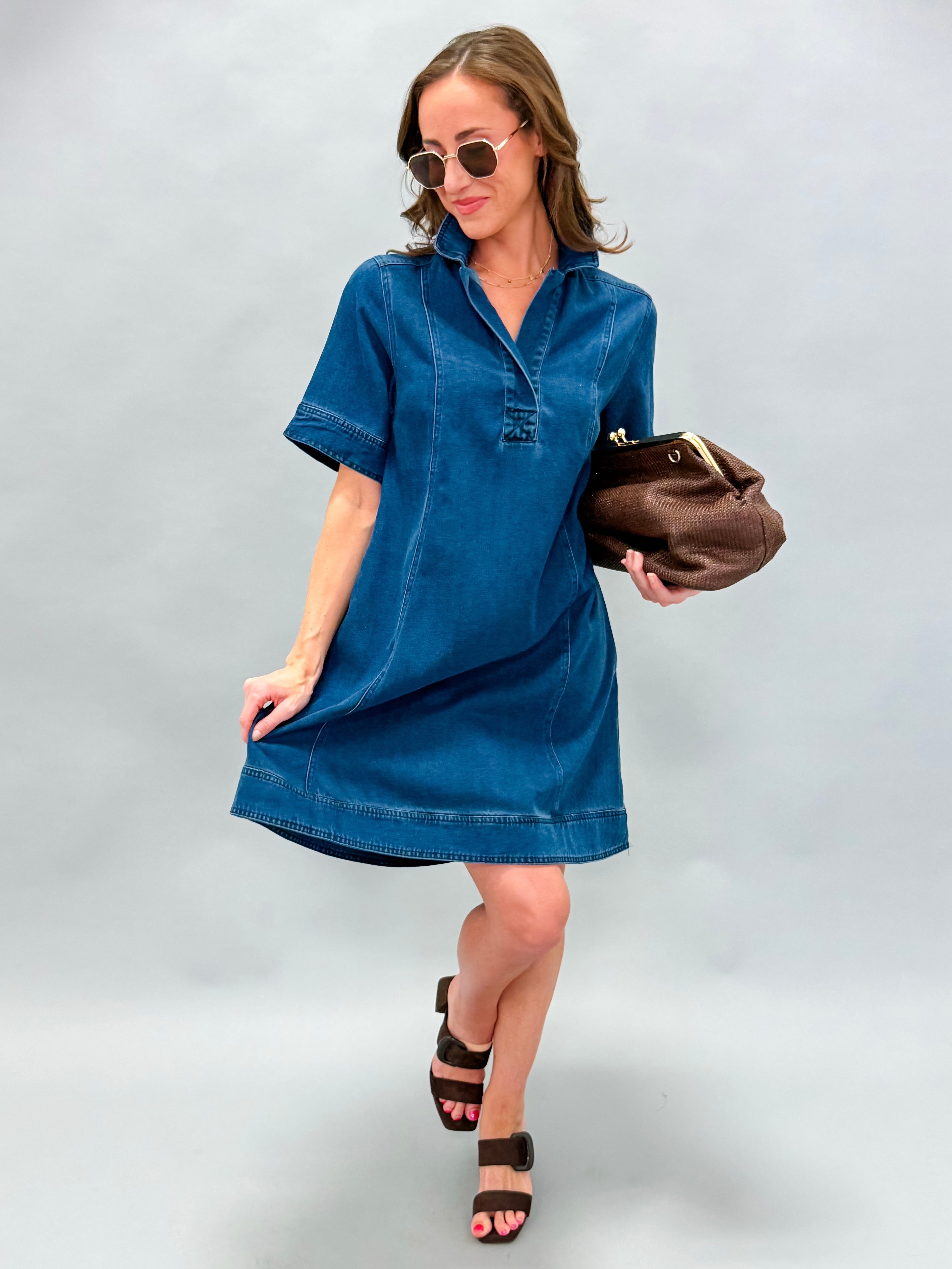 Harmony Drapey Denim Mini Shirt Dress