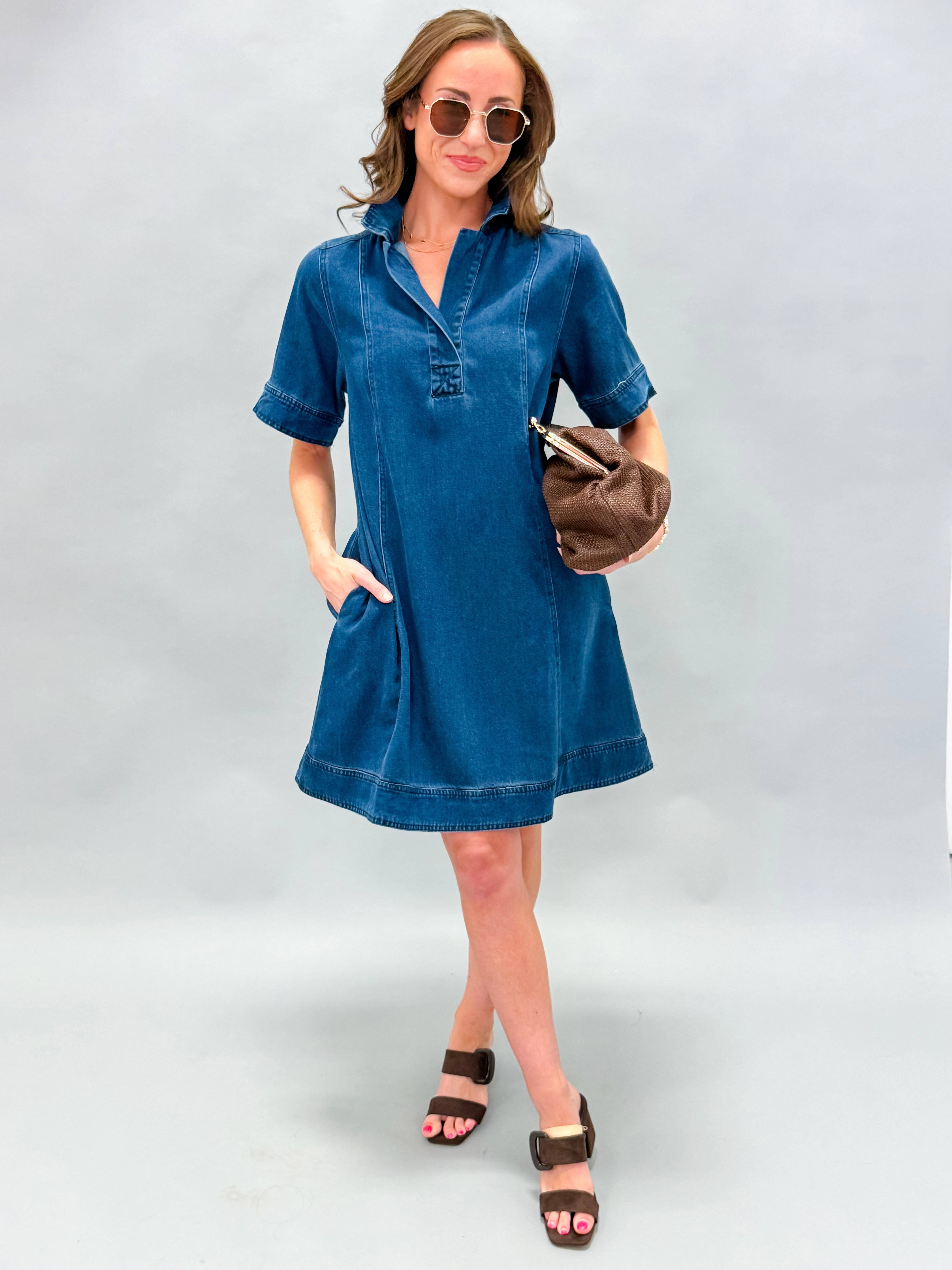 Harmony Drapey Denim Mini Shirt Dress