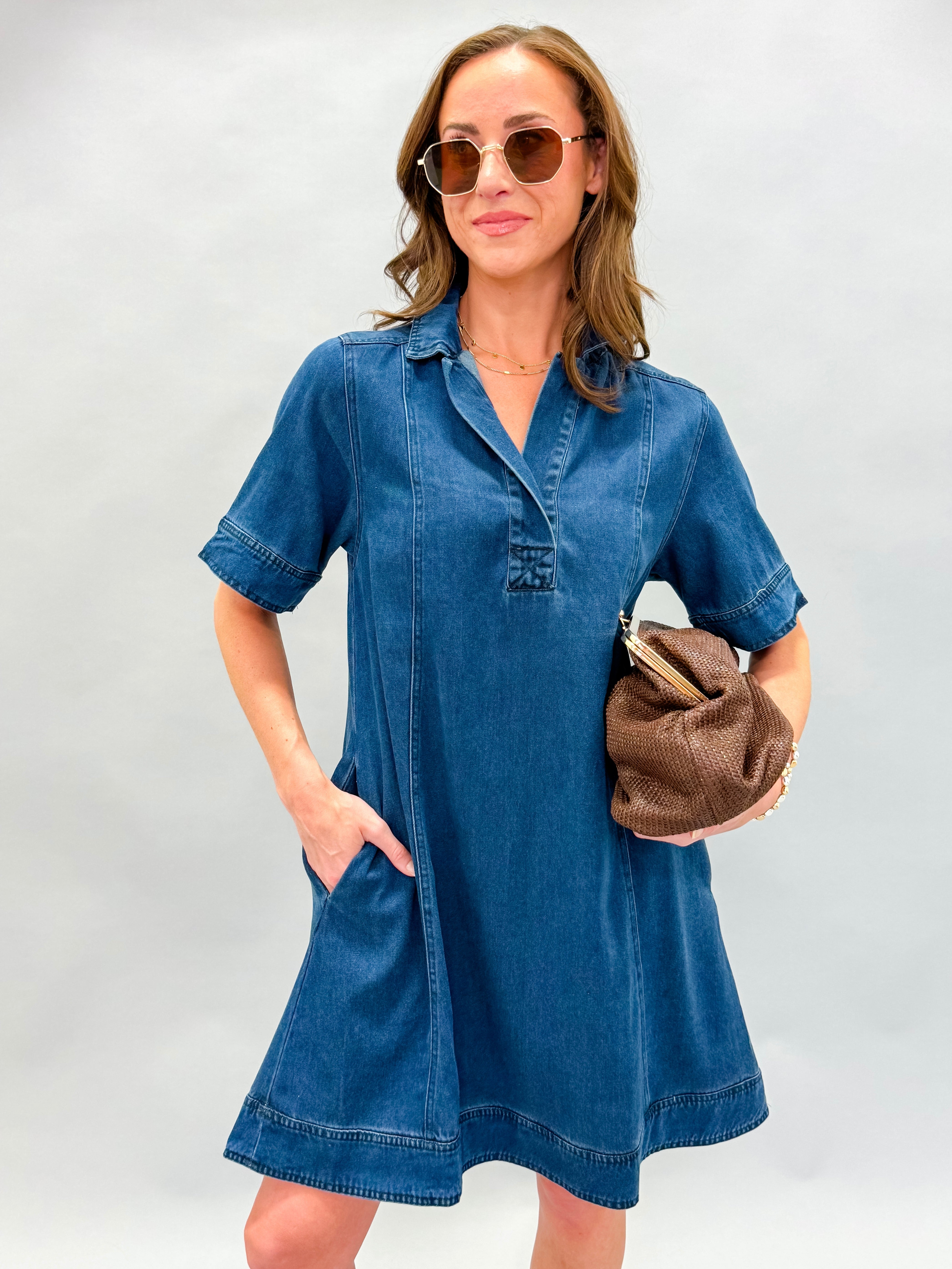 Harmony Drapey Denim Mini Shirt Dress