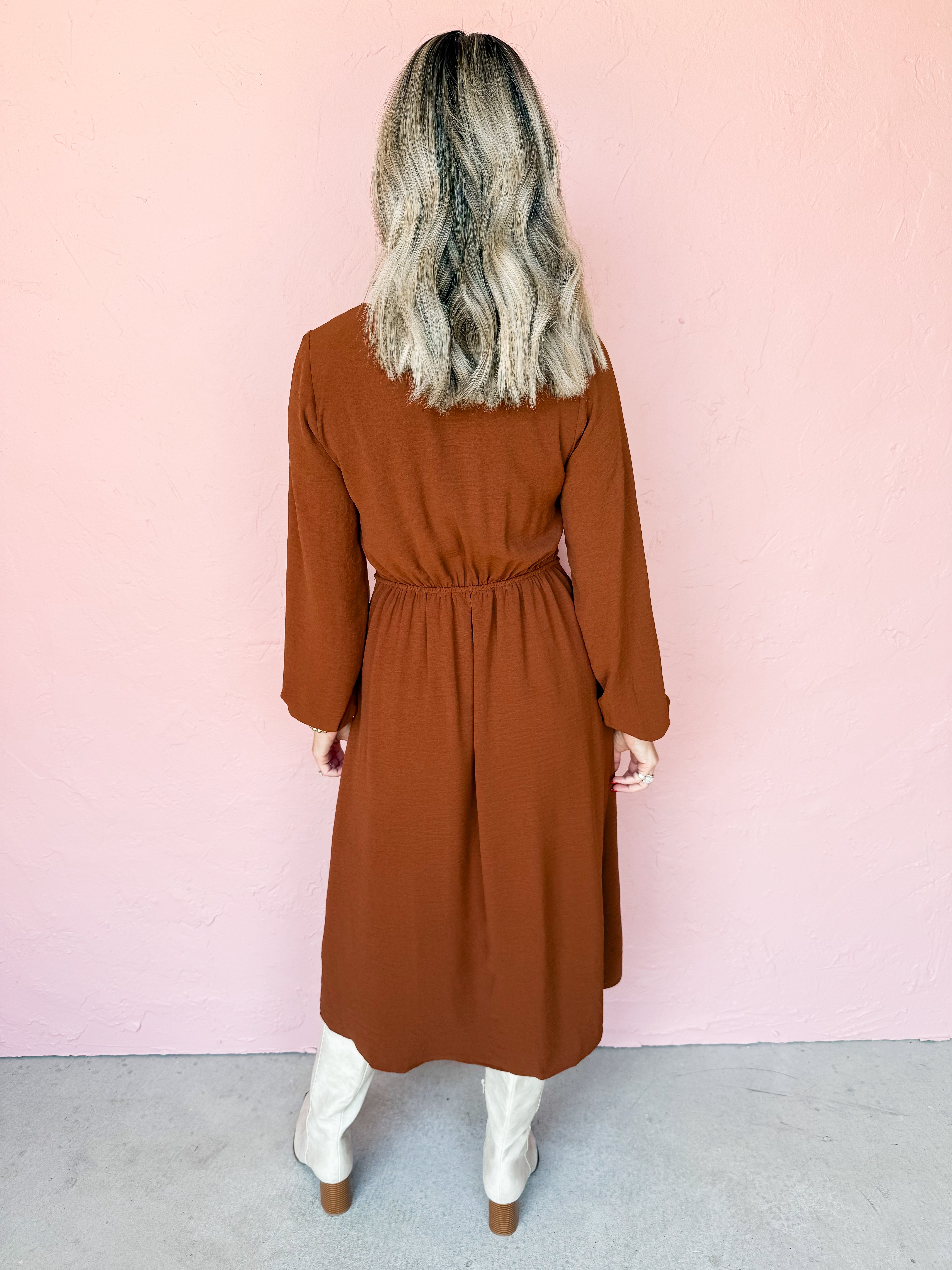 Harvest Whispers V Neck Midi Dress