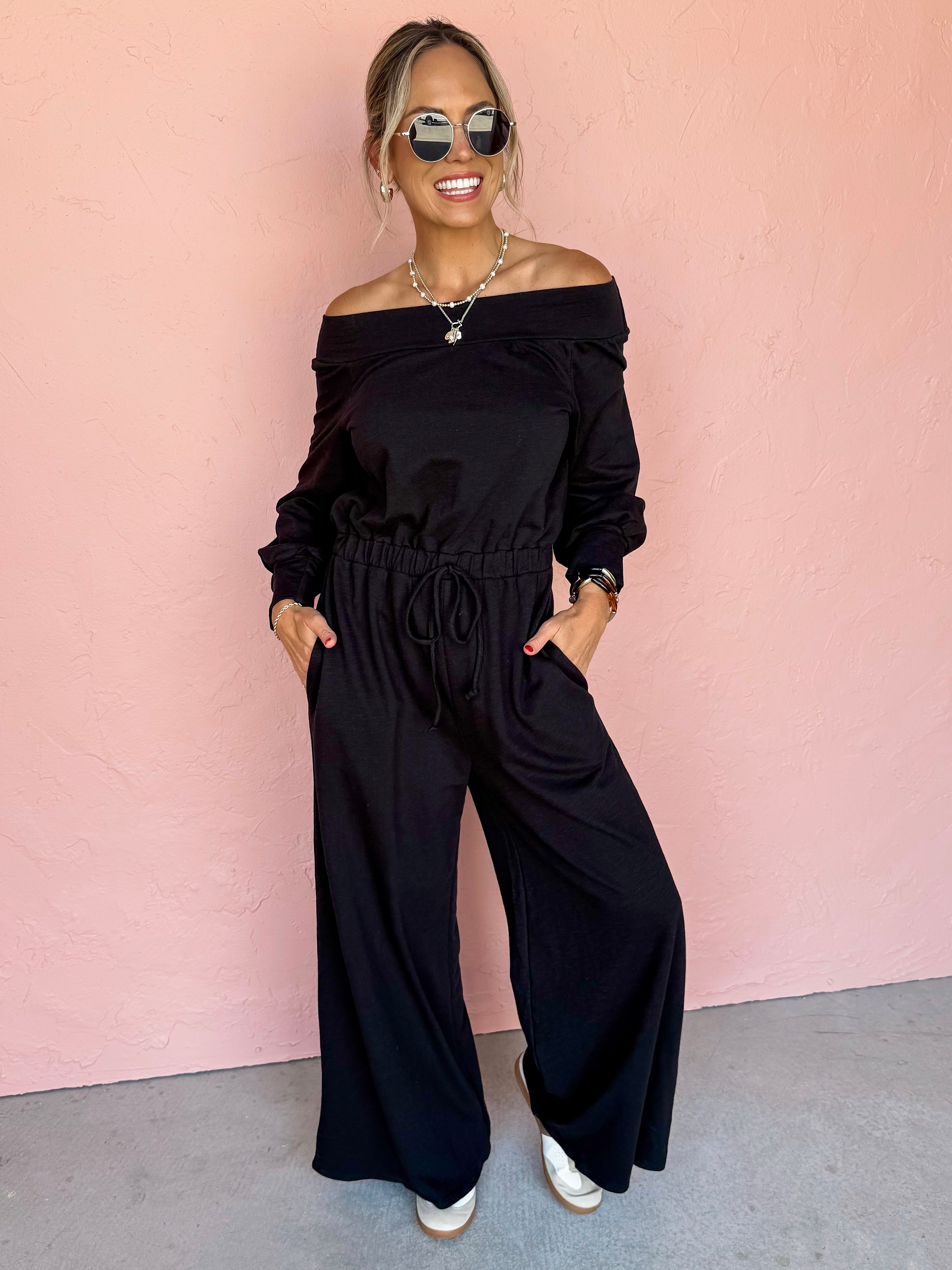 Have It All Off The Shoulder Terry Jumpsuit