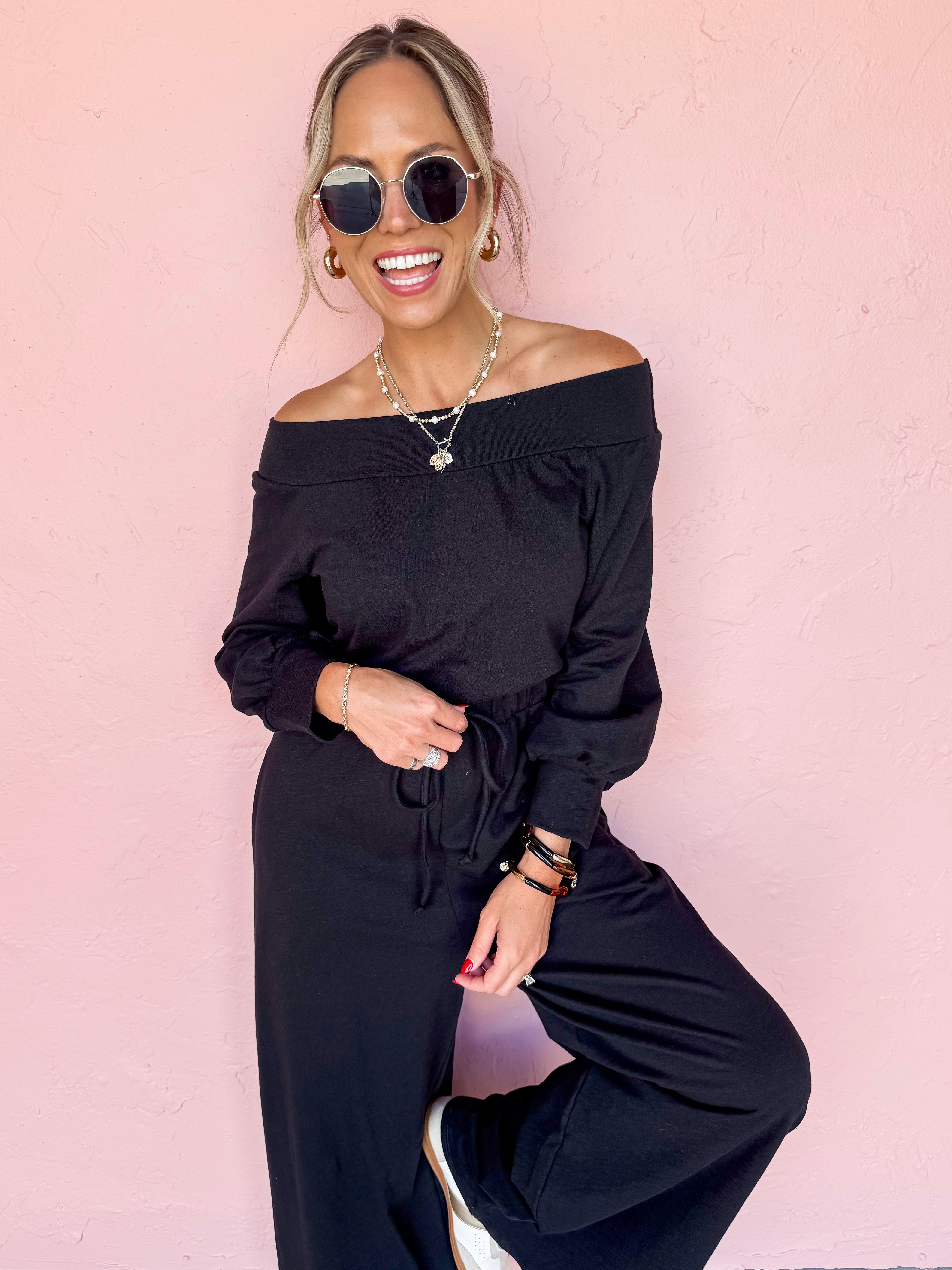 Have It All Off The Shoulder Terry Jumpsuit