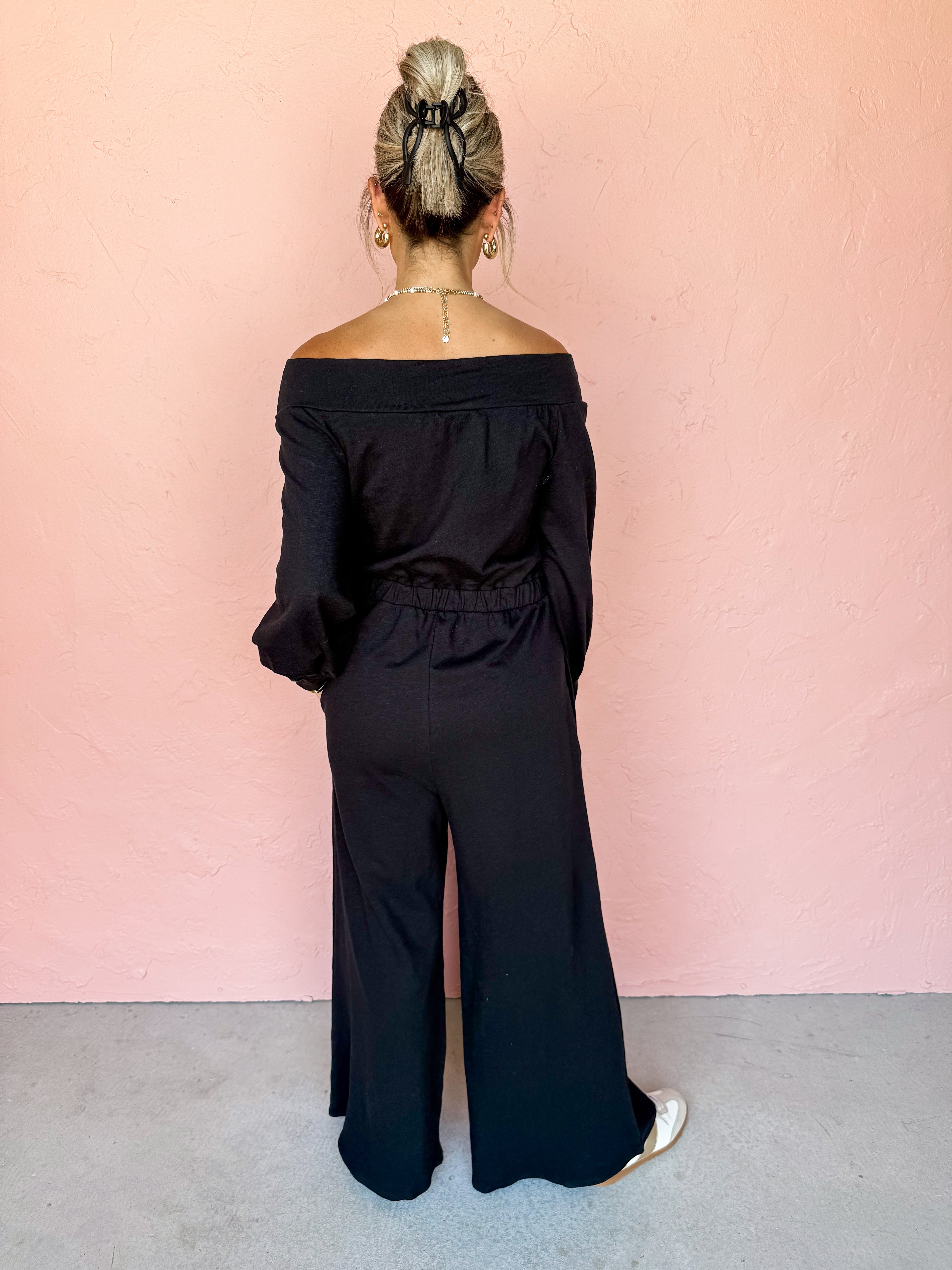 Have It All Off The Shoulder Terry Jumpsuit