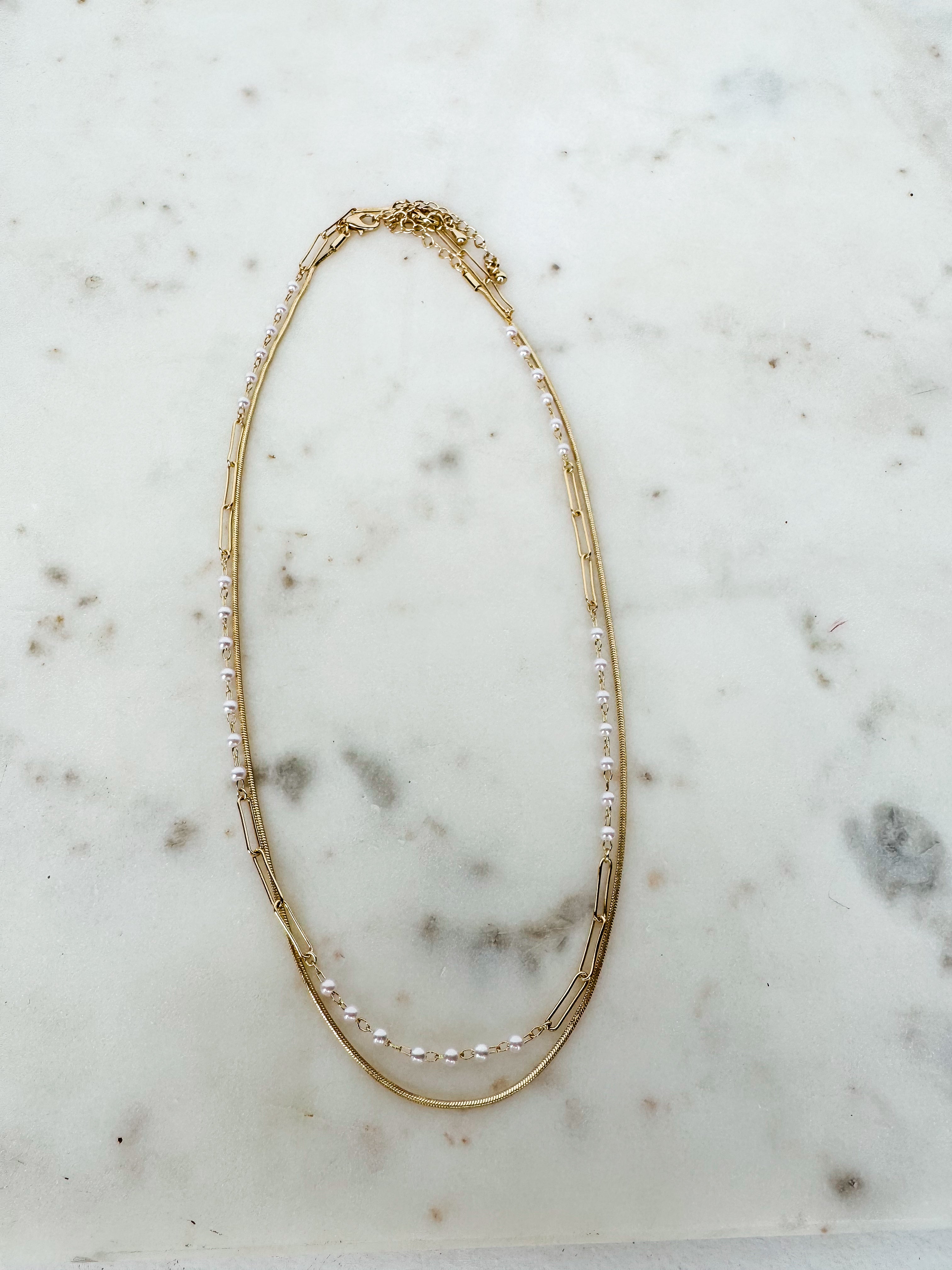 Hazel Two Strand Gold Pearl Necklace