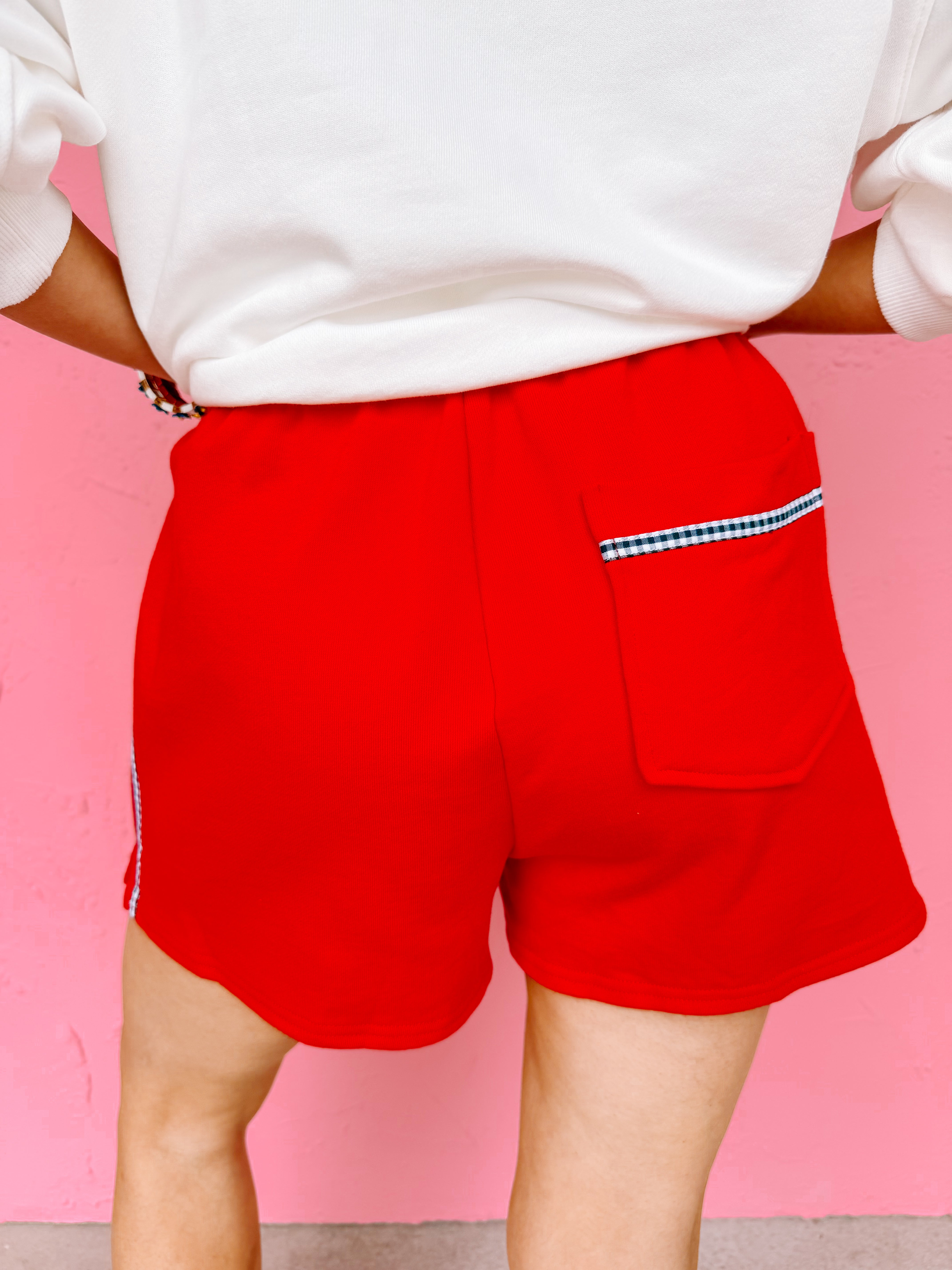 Heather Gingham Contrast Shorts-Red