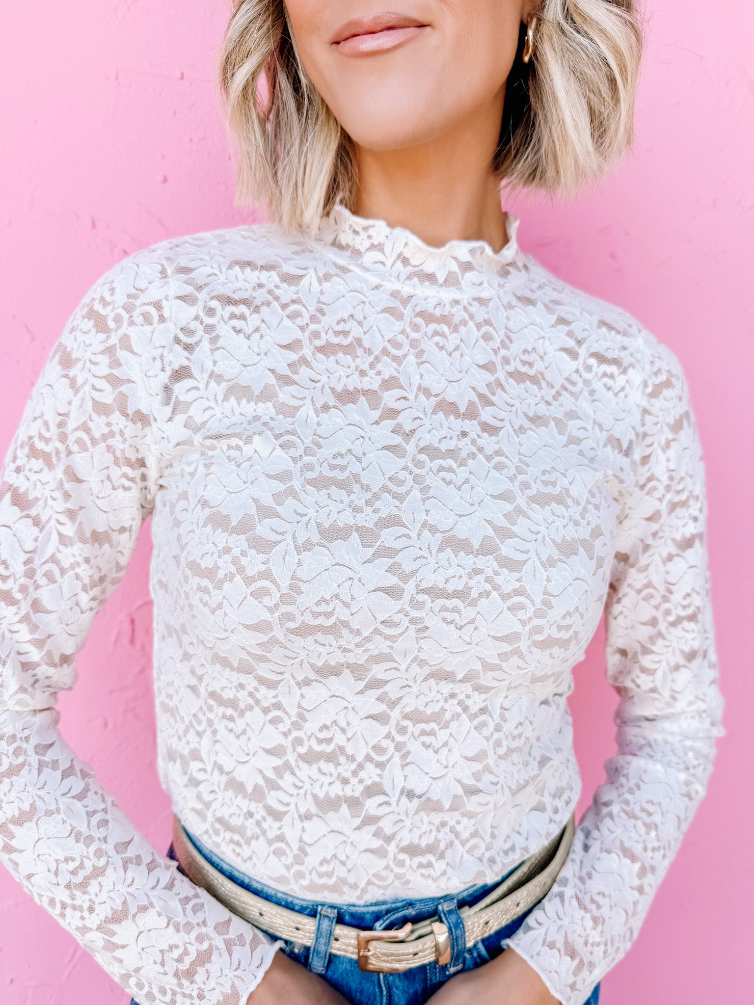 Helena Lace Mesh Top-Ivory