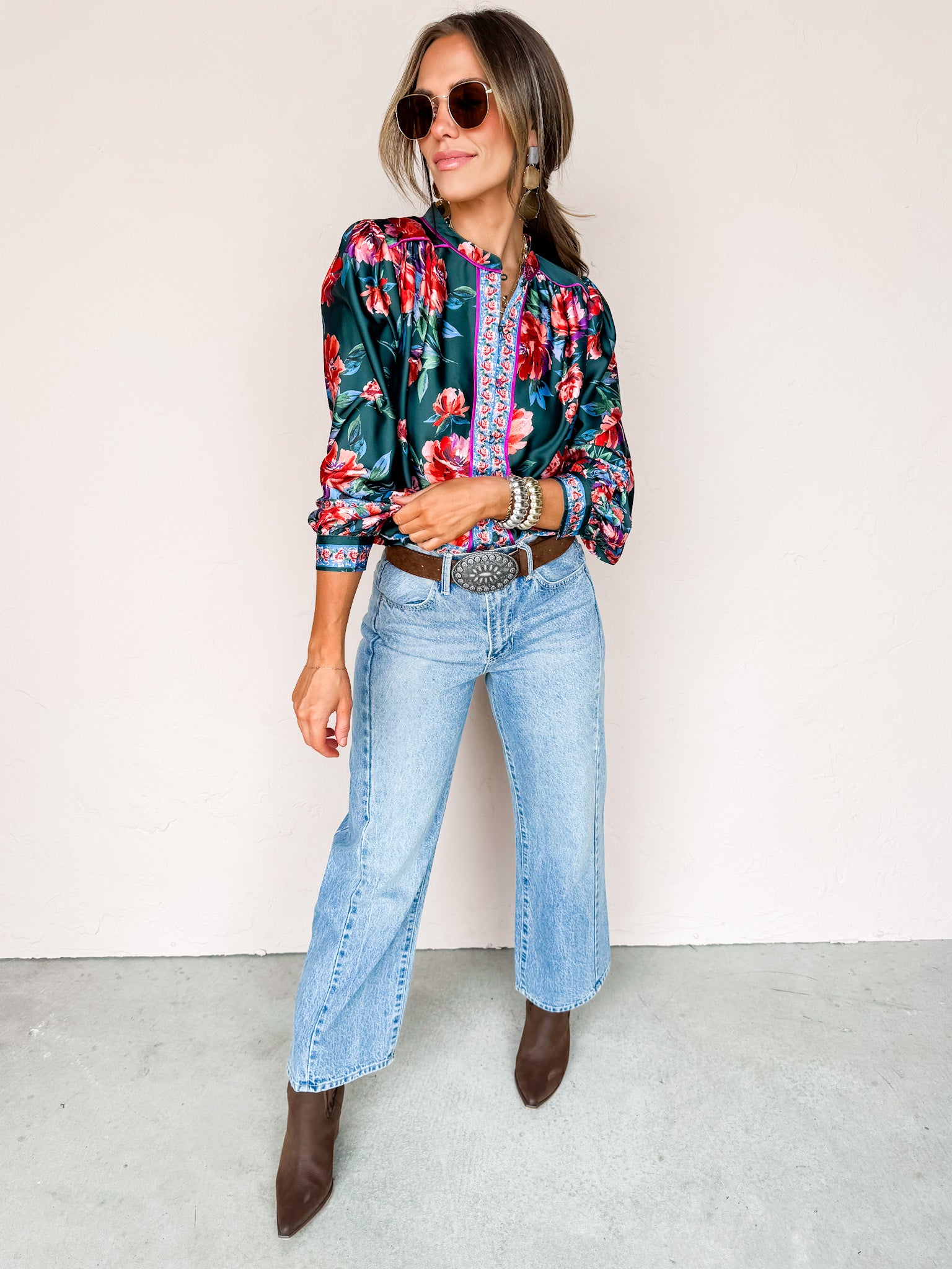 Her Own Thing Floral Button Front Top