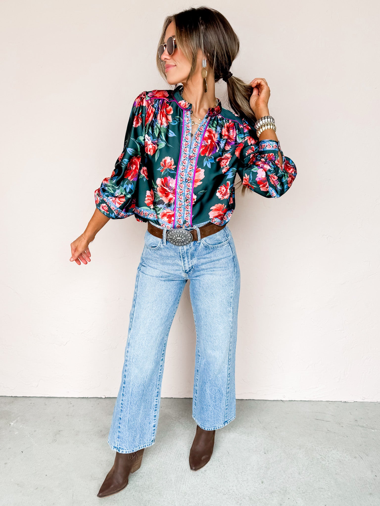 Her Own Thing Floral Button Front Top